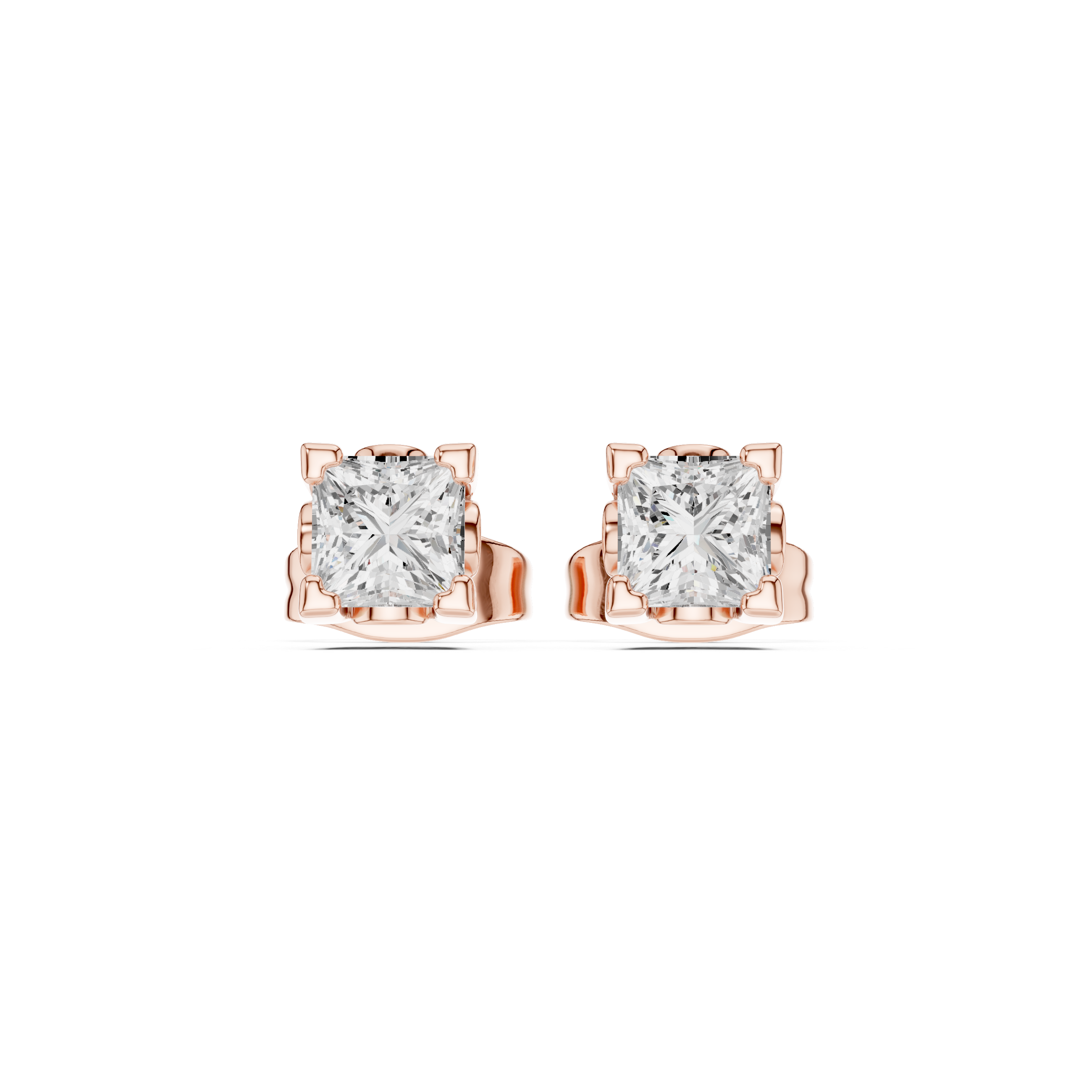 Princess Cut Diamond Stud Earrings in Classic Four-Prong Setting