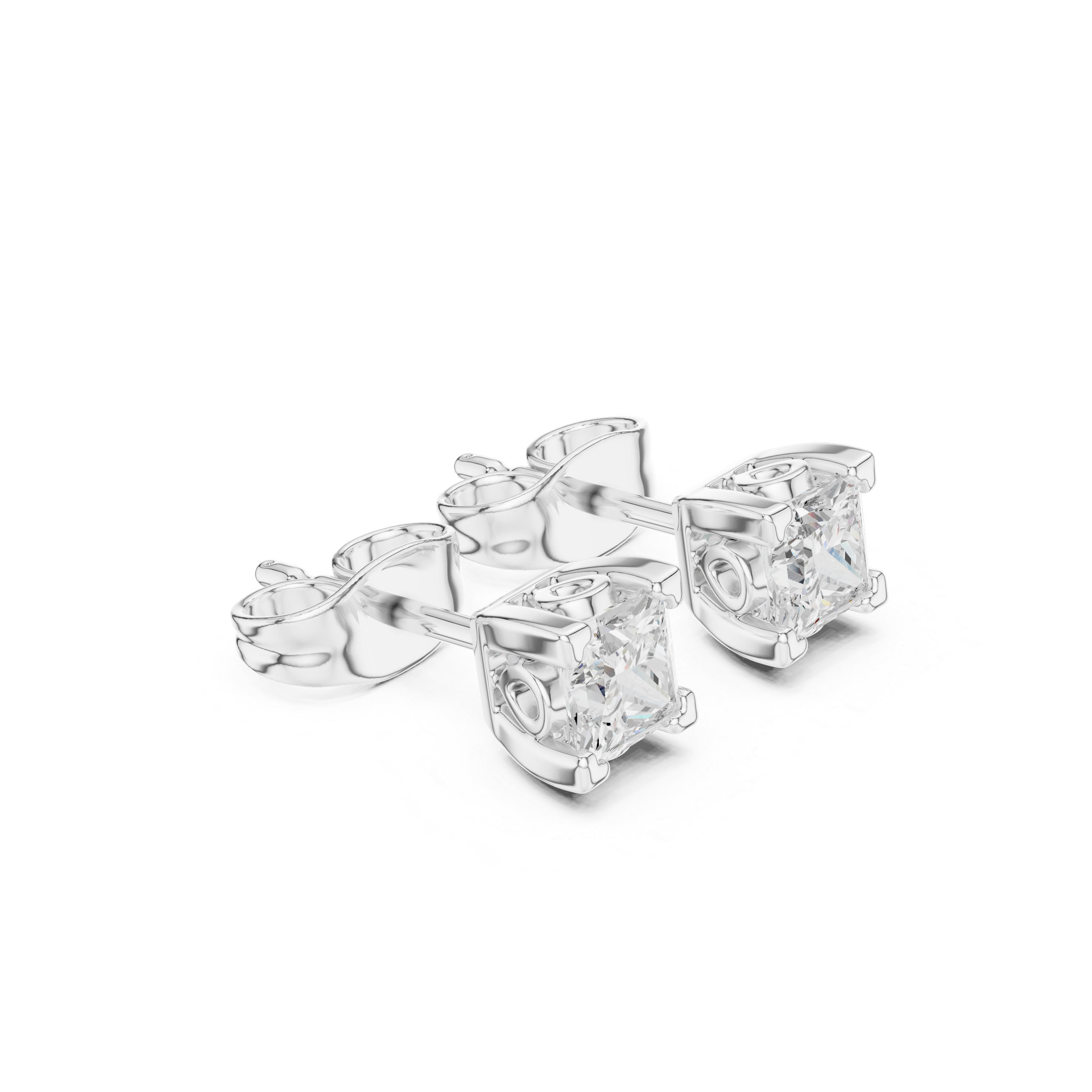 Princess Cut Diamond Stud Earrings in Classic Four-Prong Setting