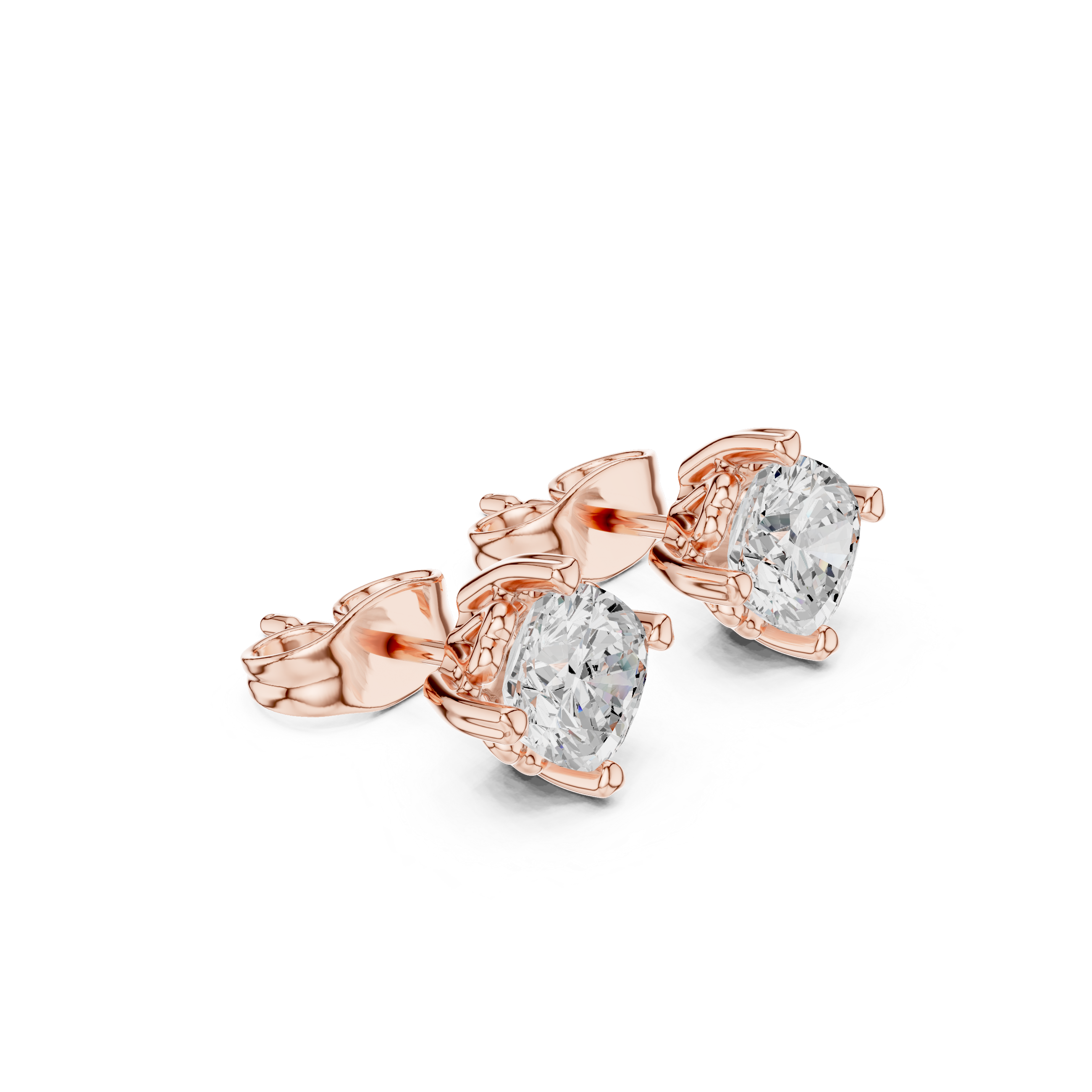 Cushion Cut Diamond Stud Earrings with Heart Prong Setting