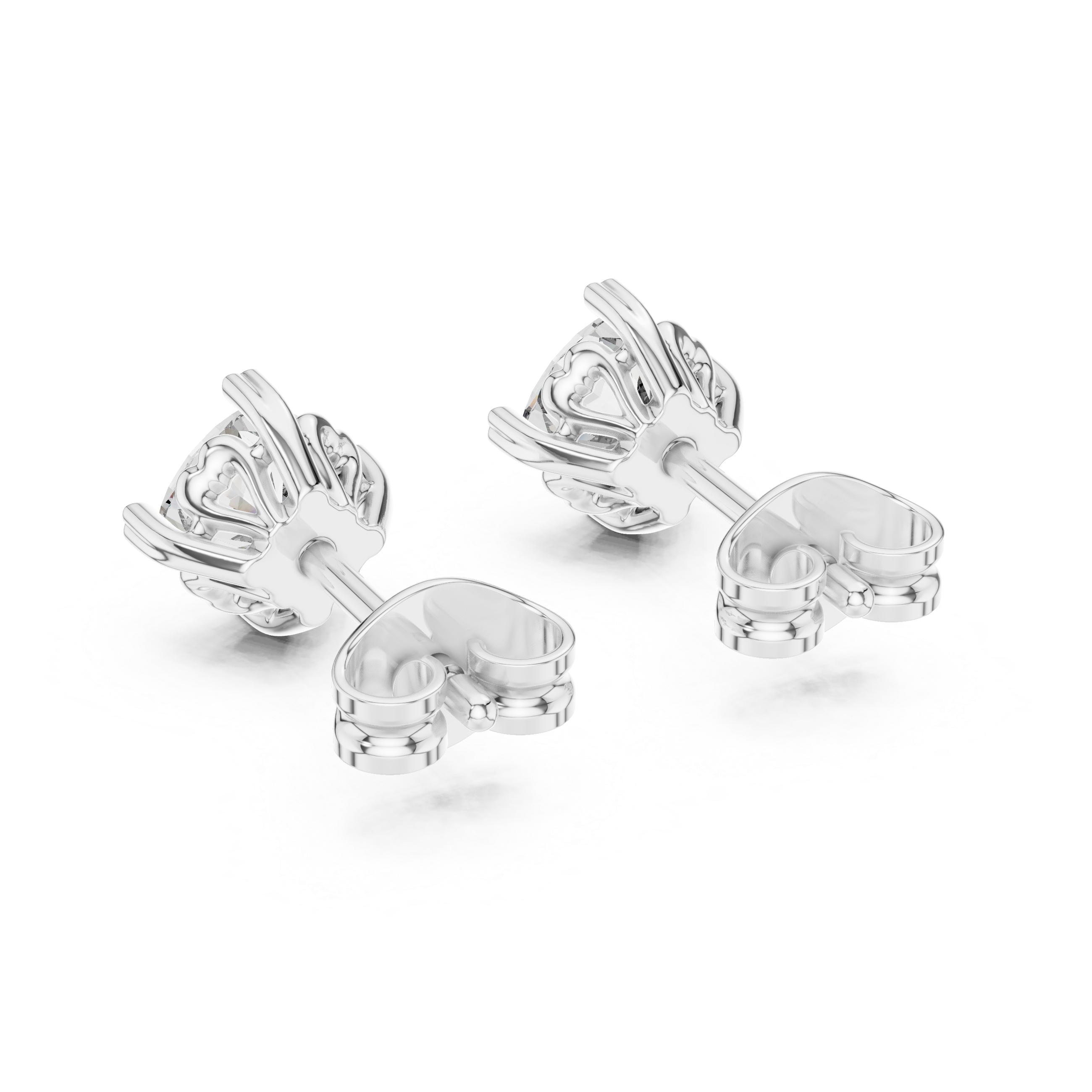 Cushion Cut Diamond Stud Earrings with Heart Prong Setting