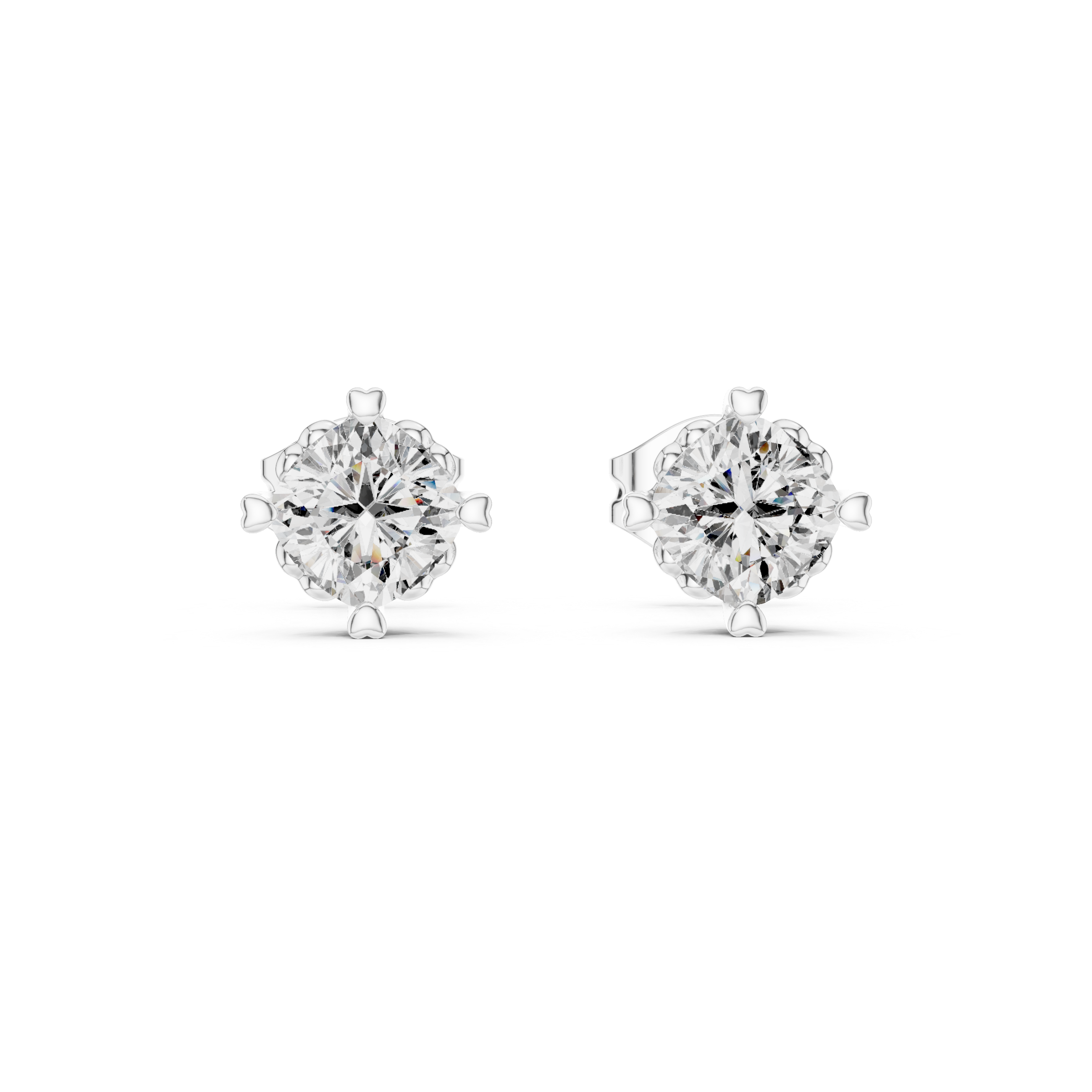 Cushion Cut Diamond Stud Earrings with Heart Prong Setting