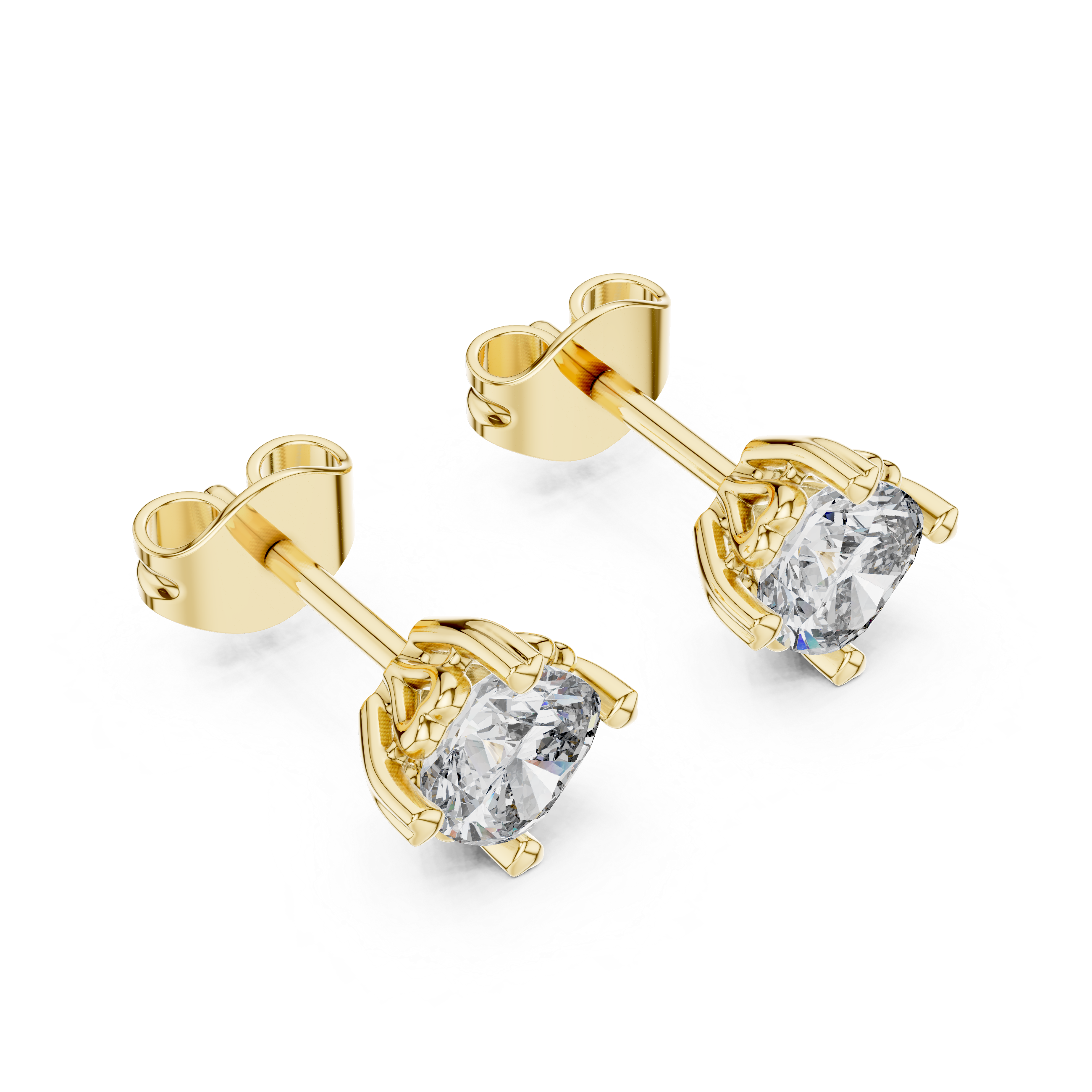 Cushion Cut Diamond Stud Earrings with Heart Prong Setting