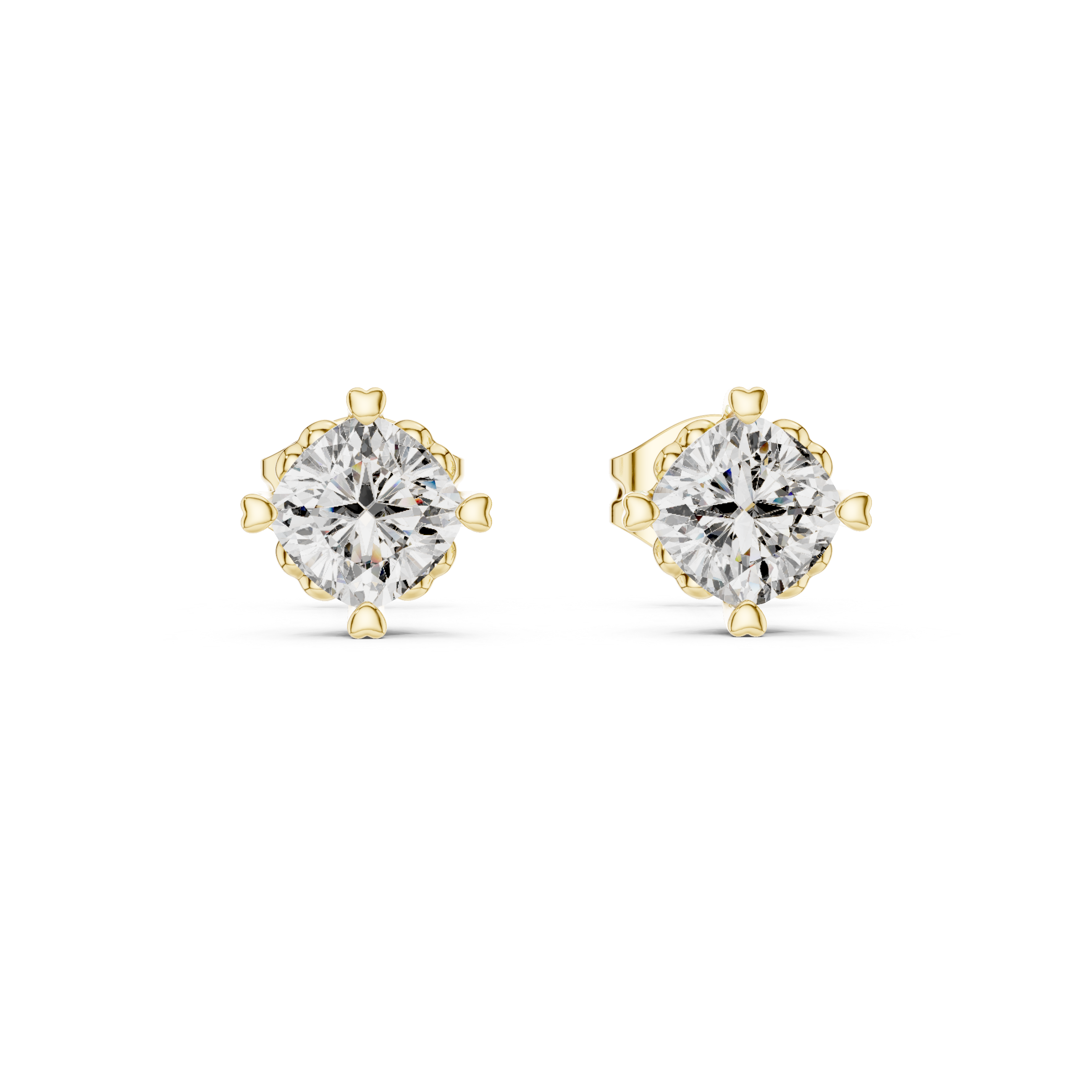 Cushion Cut Diamond Stud Earrings with Heart Prong Setting
