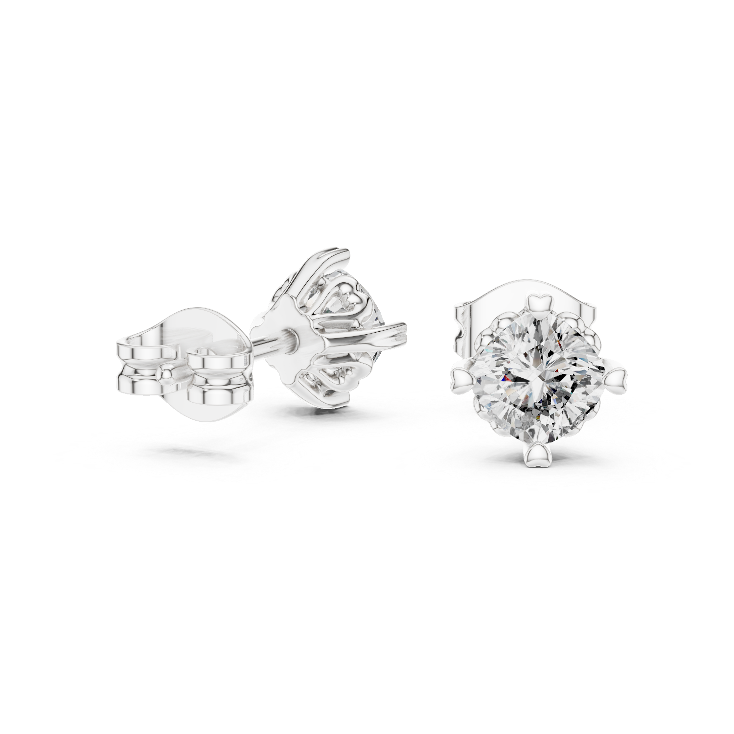 Cushion Cut Diamond Stud Earrings with Heart Prong Setting