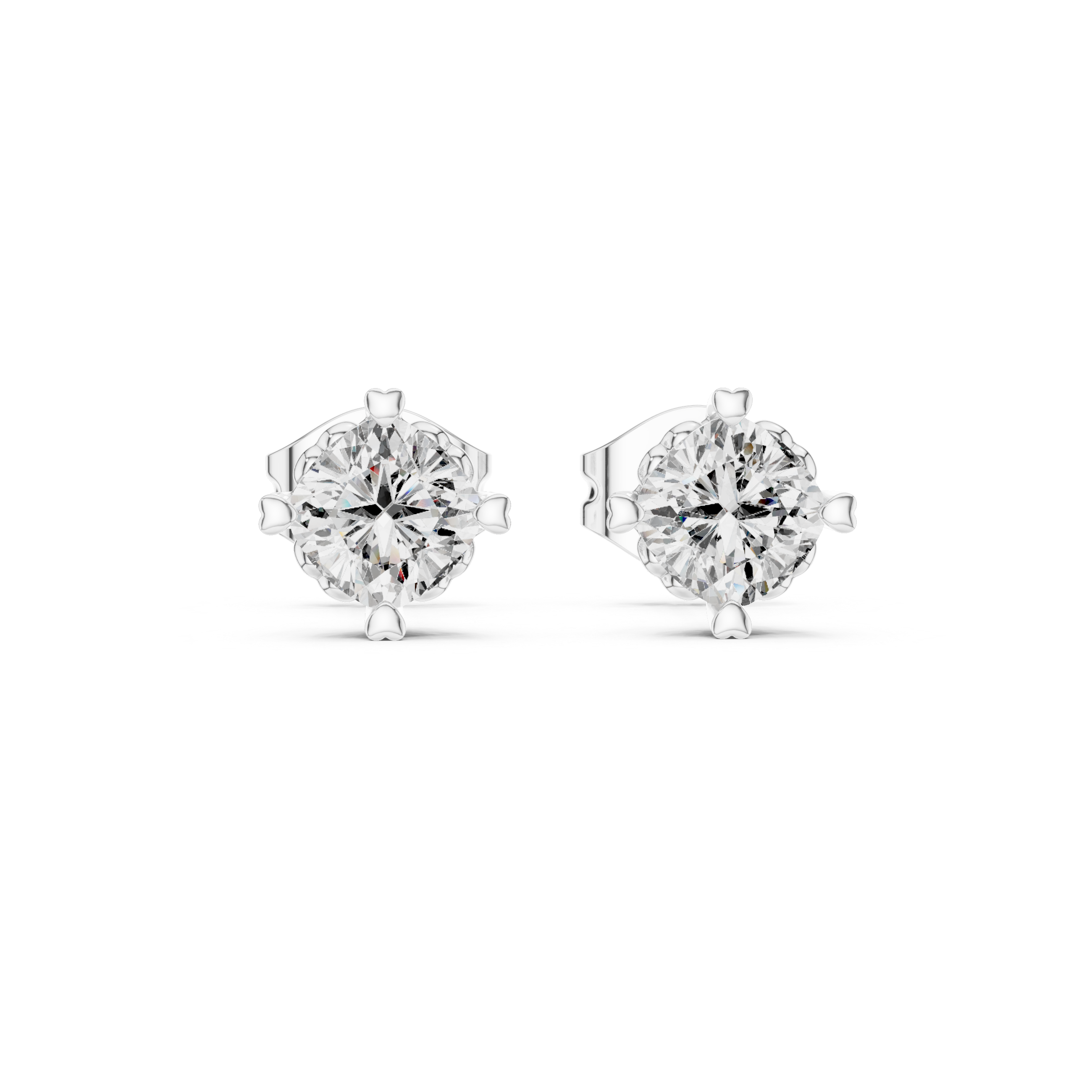 Cushion Cut Diamond Stud Earrings with Heart Prongs