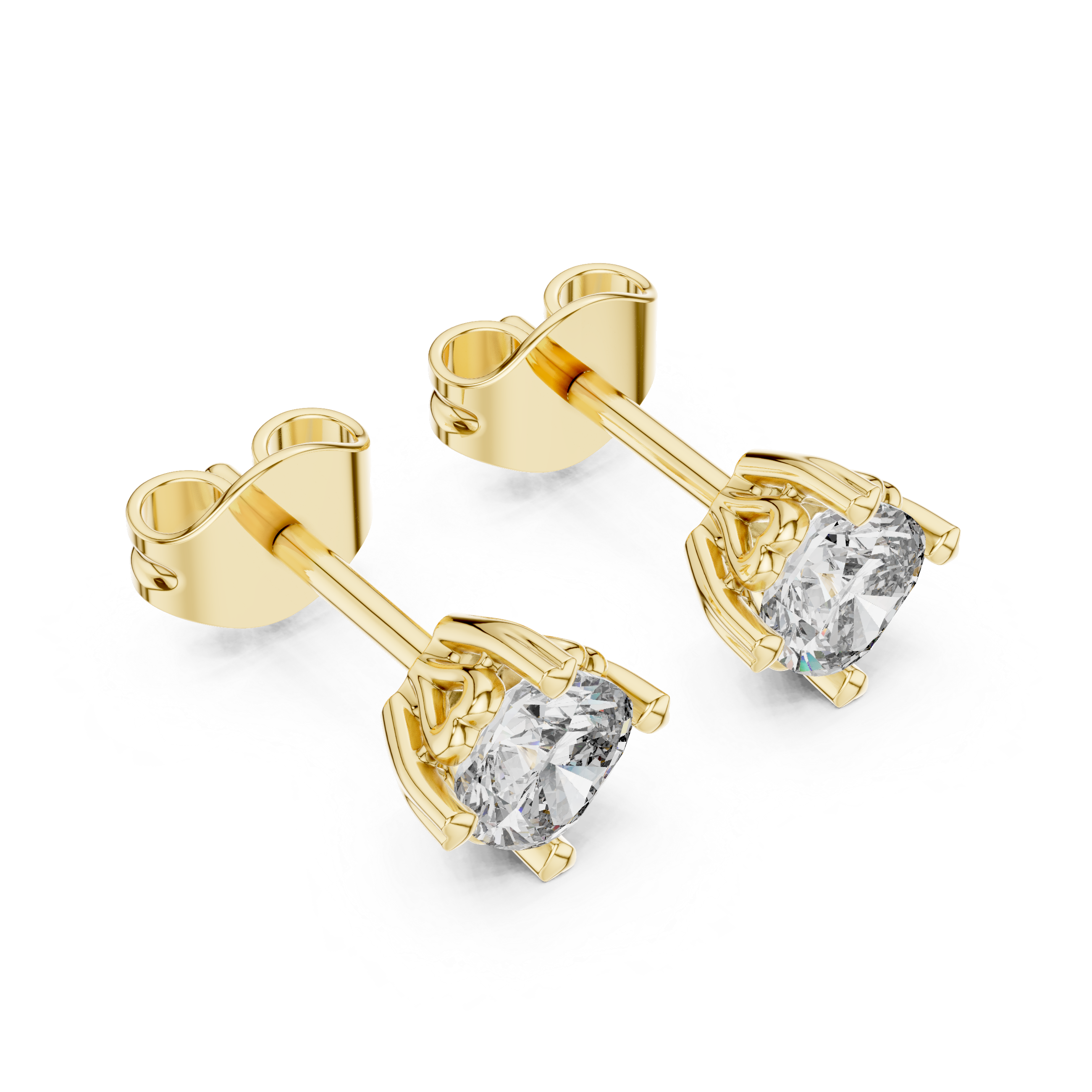 Cushion Cut Diamond Stud Earrings with Heart Prongs