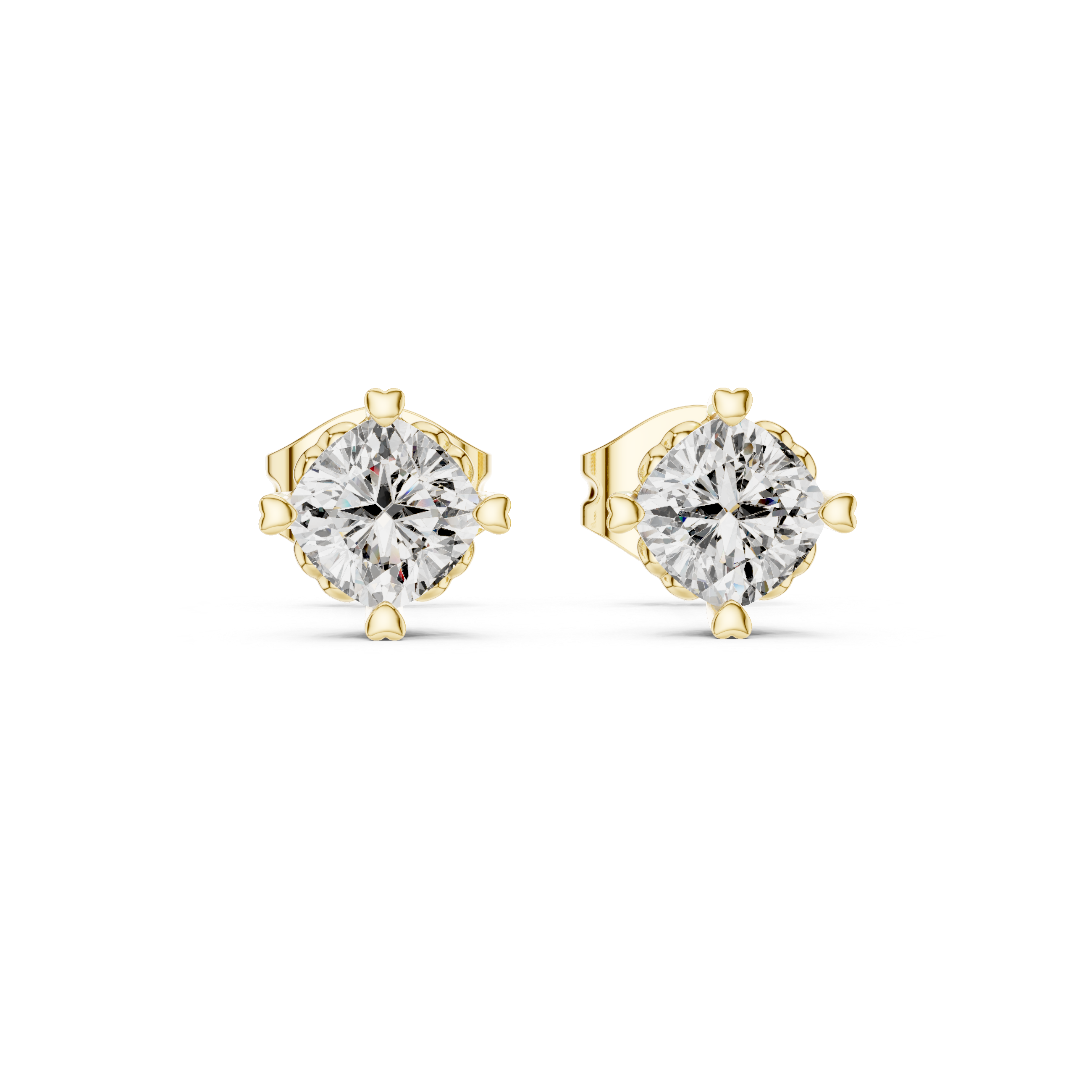 Cushion Cut Diamond Stud Earrings with Heart Prongs
