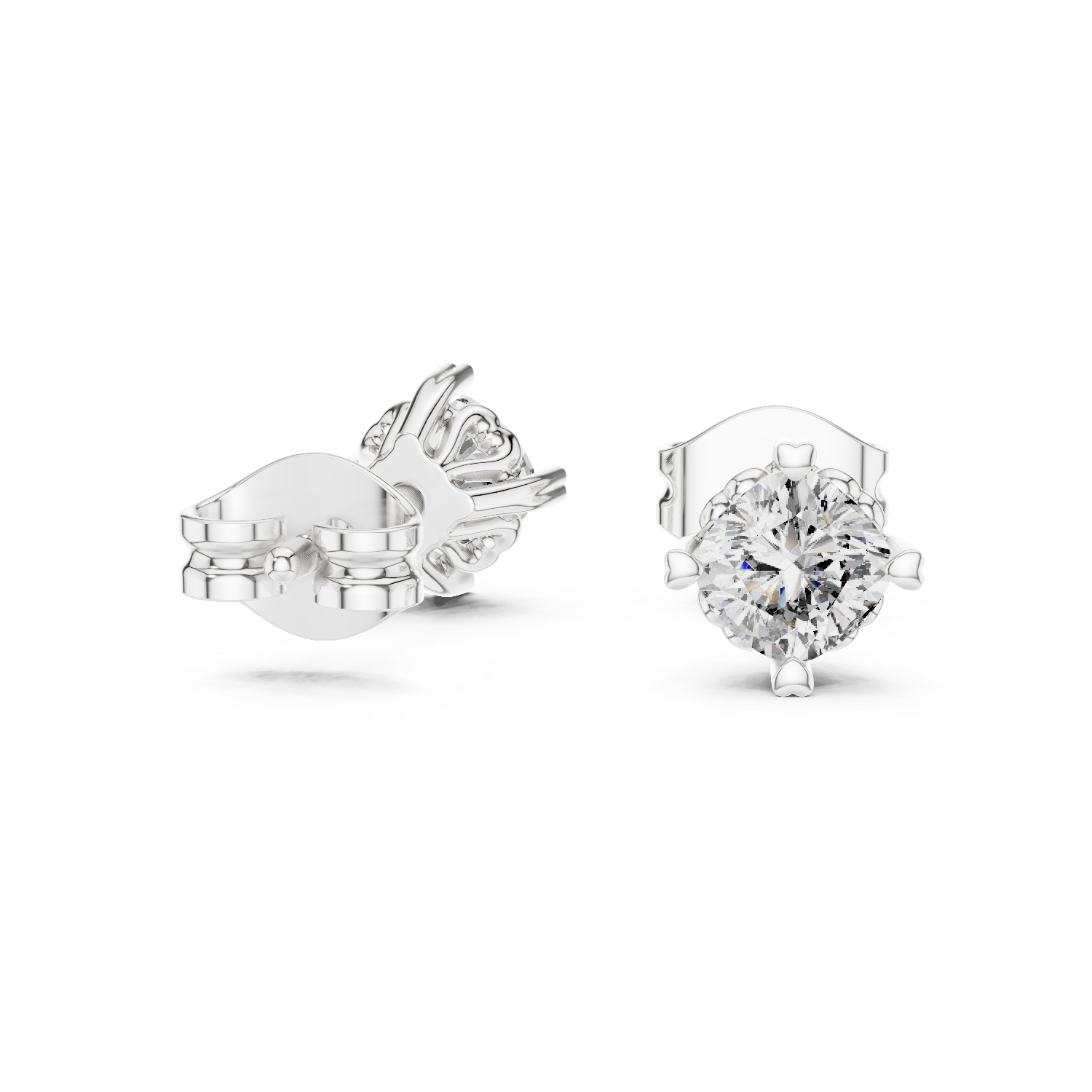 Cushion Cut Diamond Stud Earrings with Heart Prongs