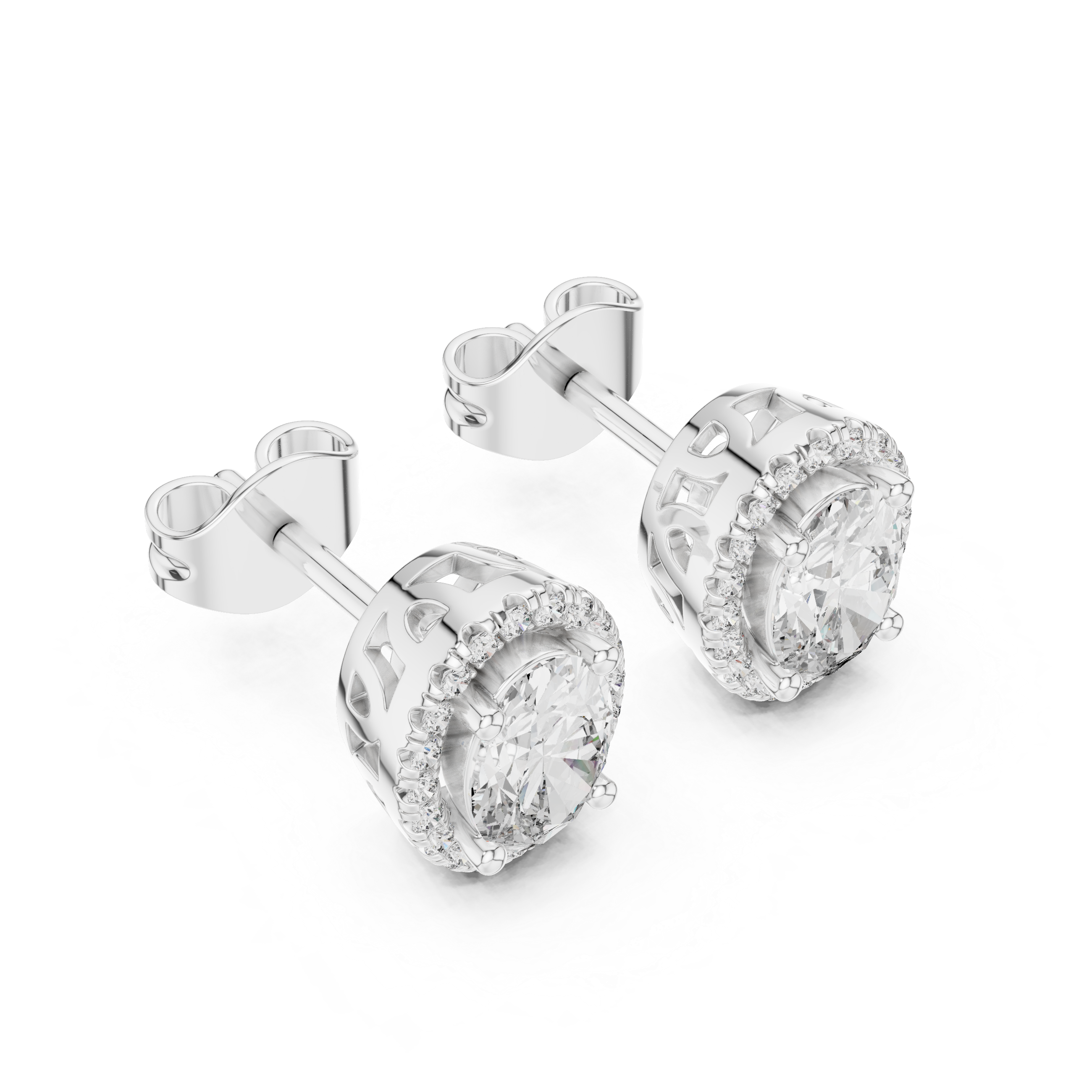 Oval Halo Diamond Stud Earrings