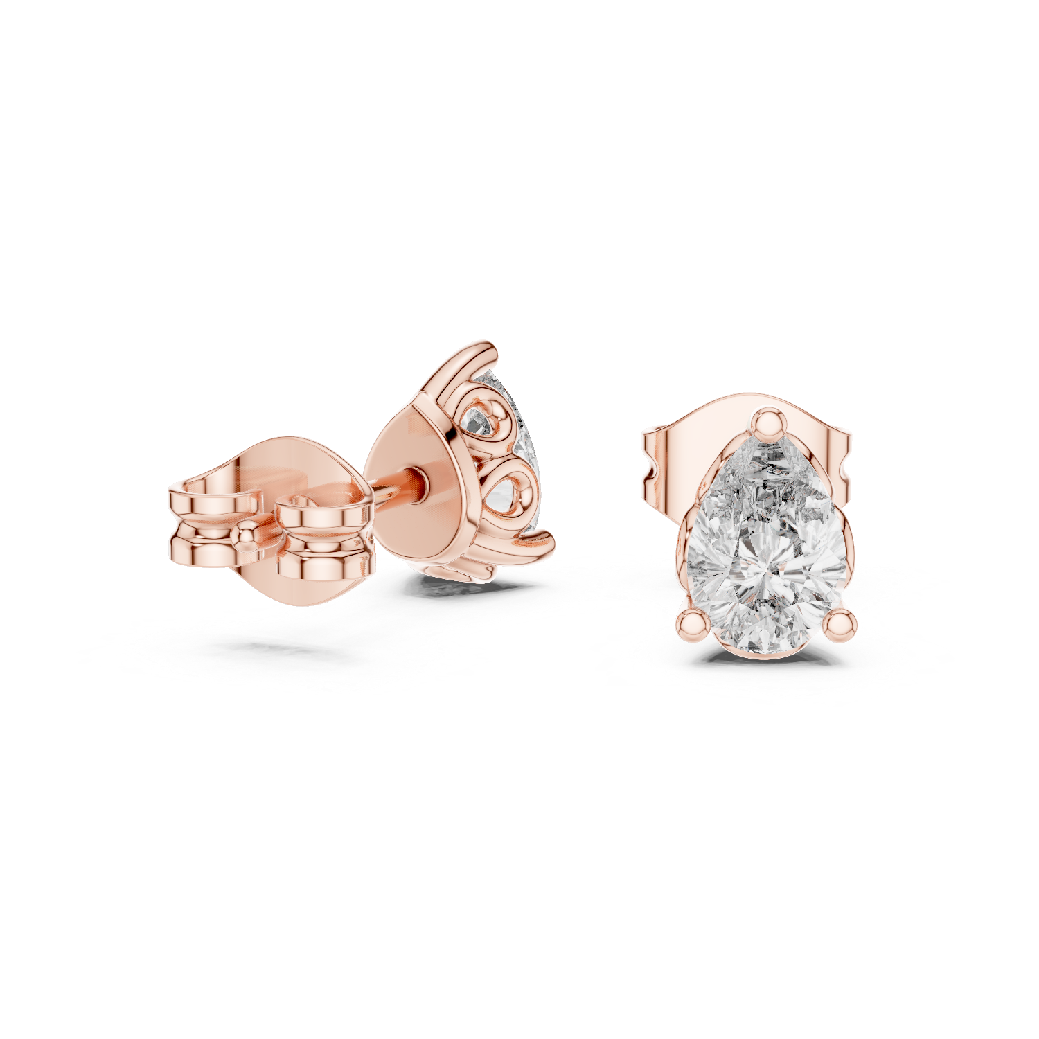 Pear Cut Solitaire Stud Earrings – Classic Collet Setting (0.95 CT Total)