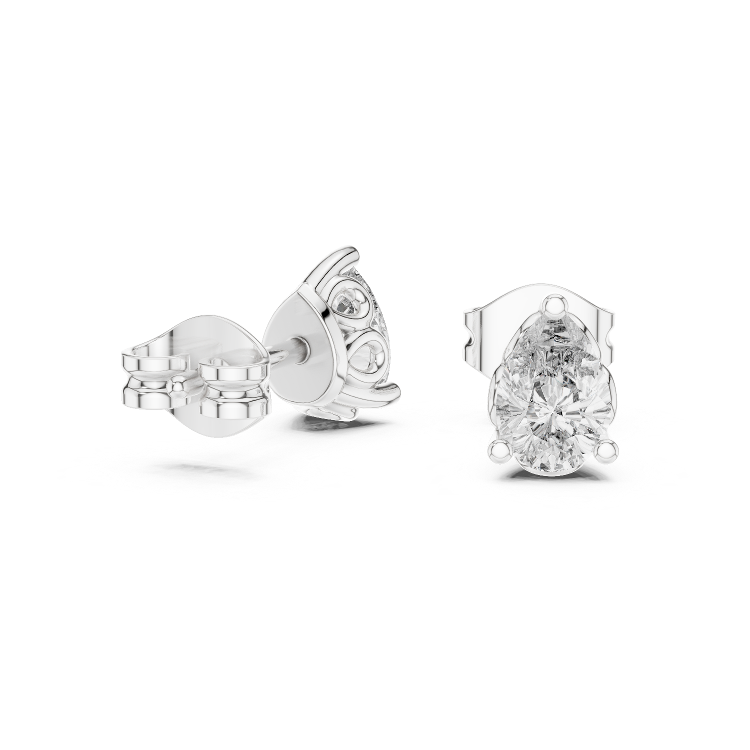 Pear Cut Solitaire Stud Earrings – Classic Collet Setting (0.95 CT Total)