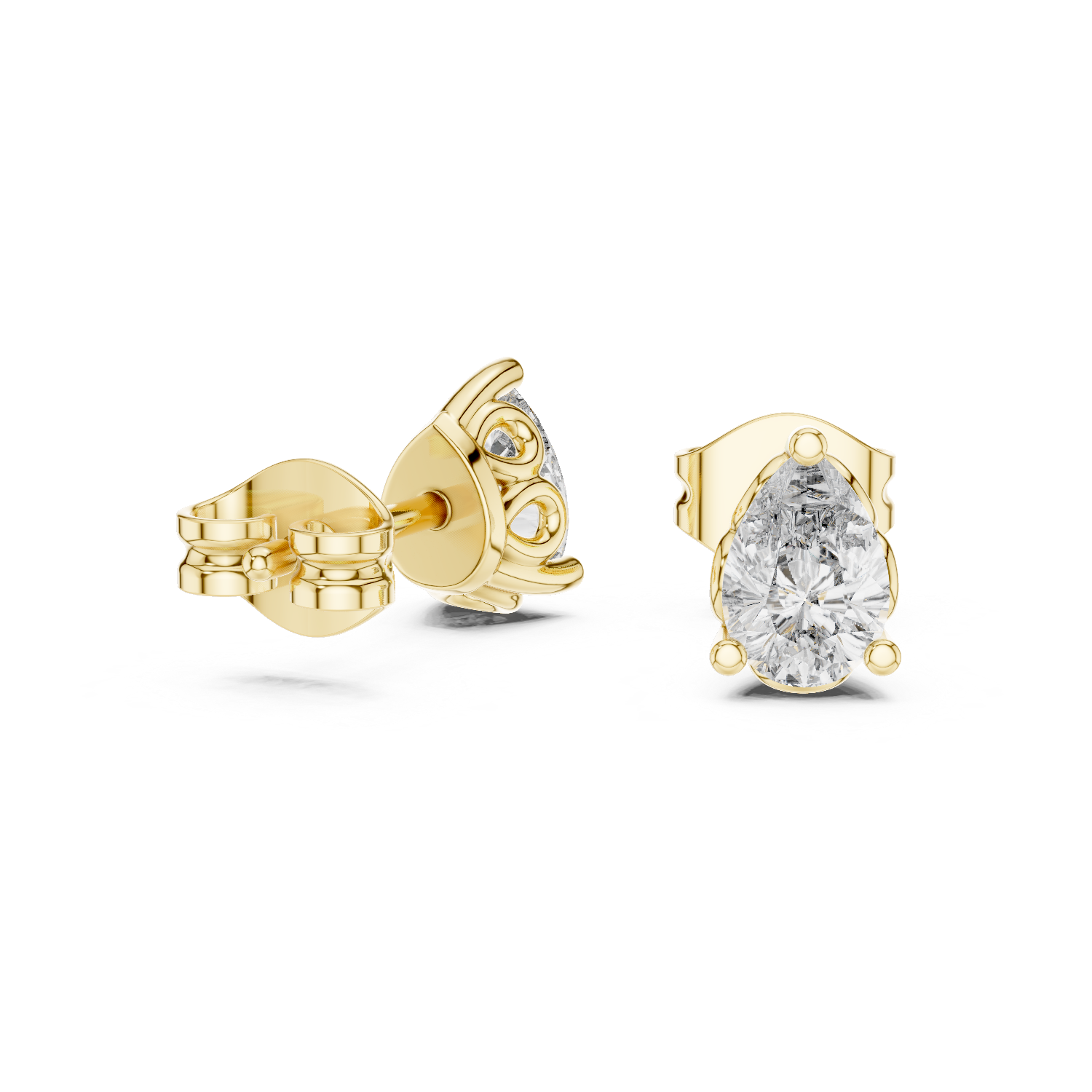 Pear Cut Solitaire Stud Earrings – Classic Collet Setting (0.95 CT Total)