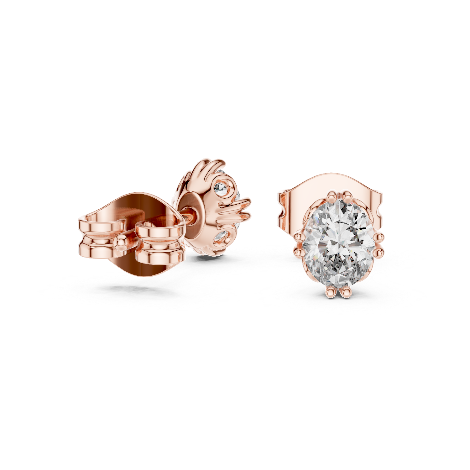 Oval Cut Solitaire Stud Earrings – Classic Collet Setting