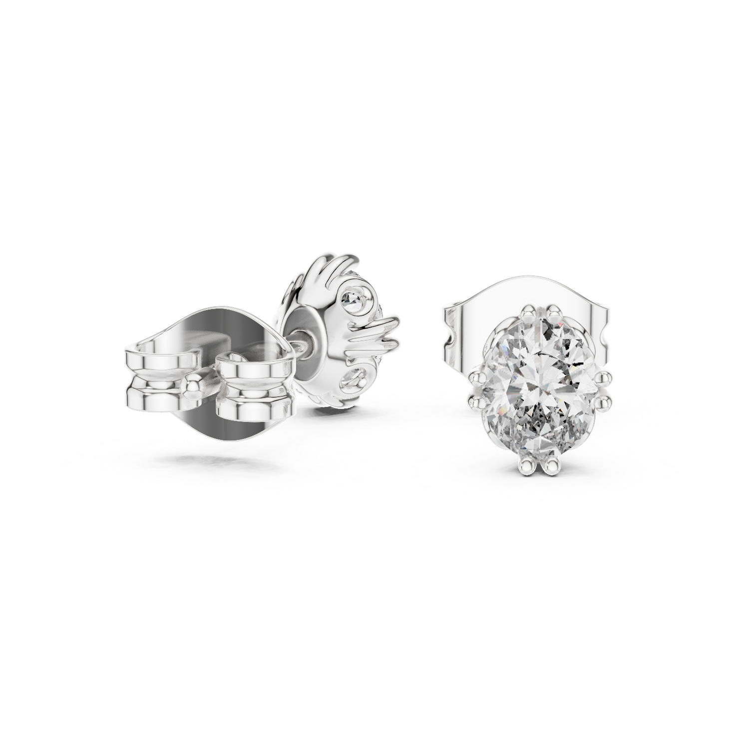 Oval Cut Solitaire Stud Earrings – Classic Collet Setting