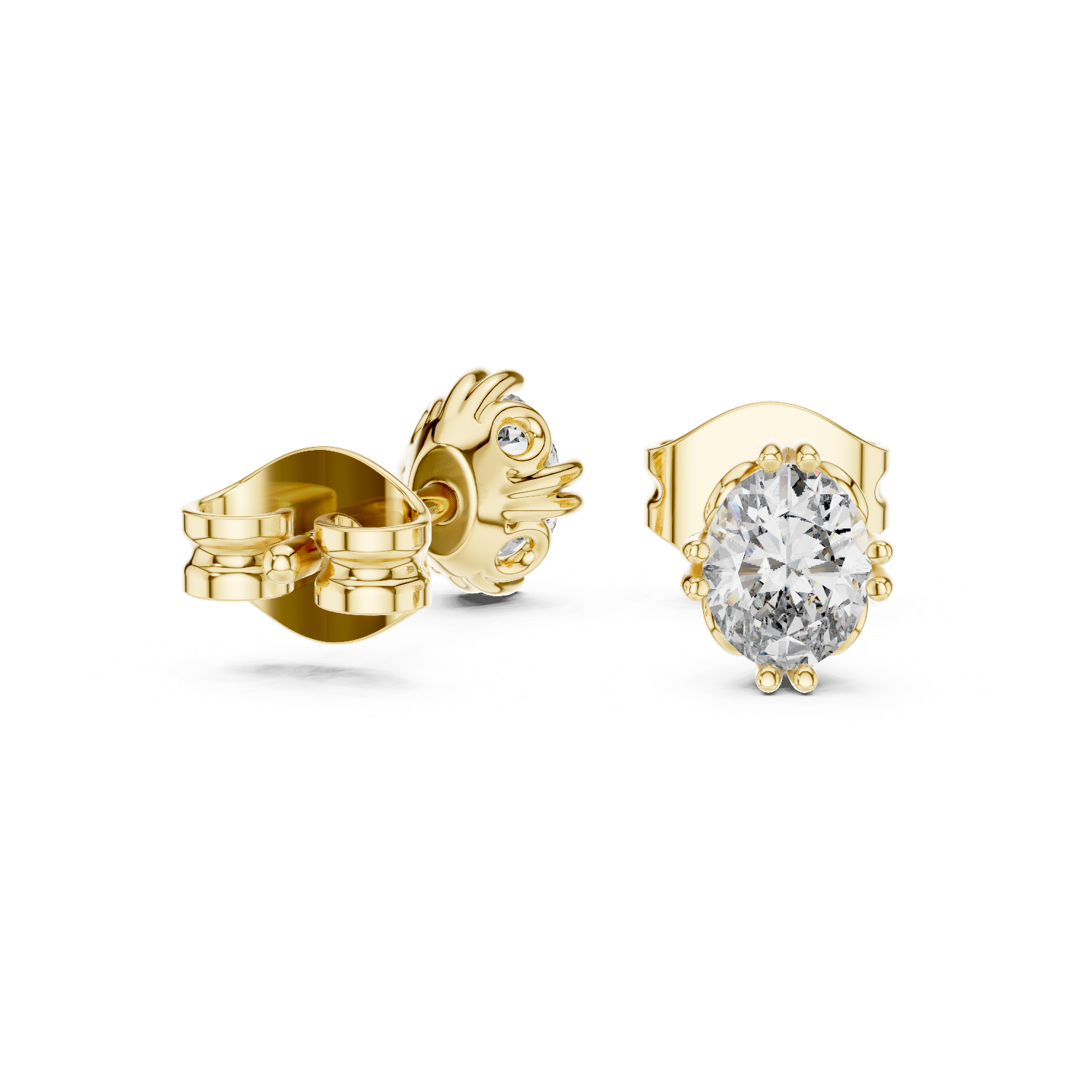 Oval Cut Solitaire Stud Earrings – Classic Collet Setting