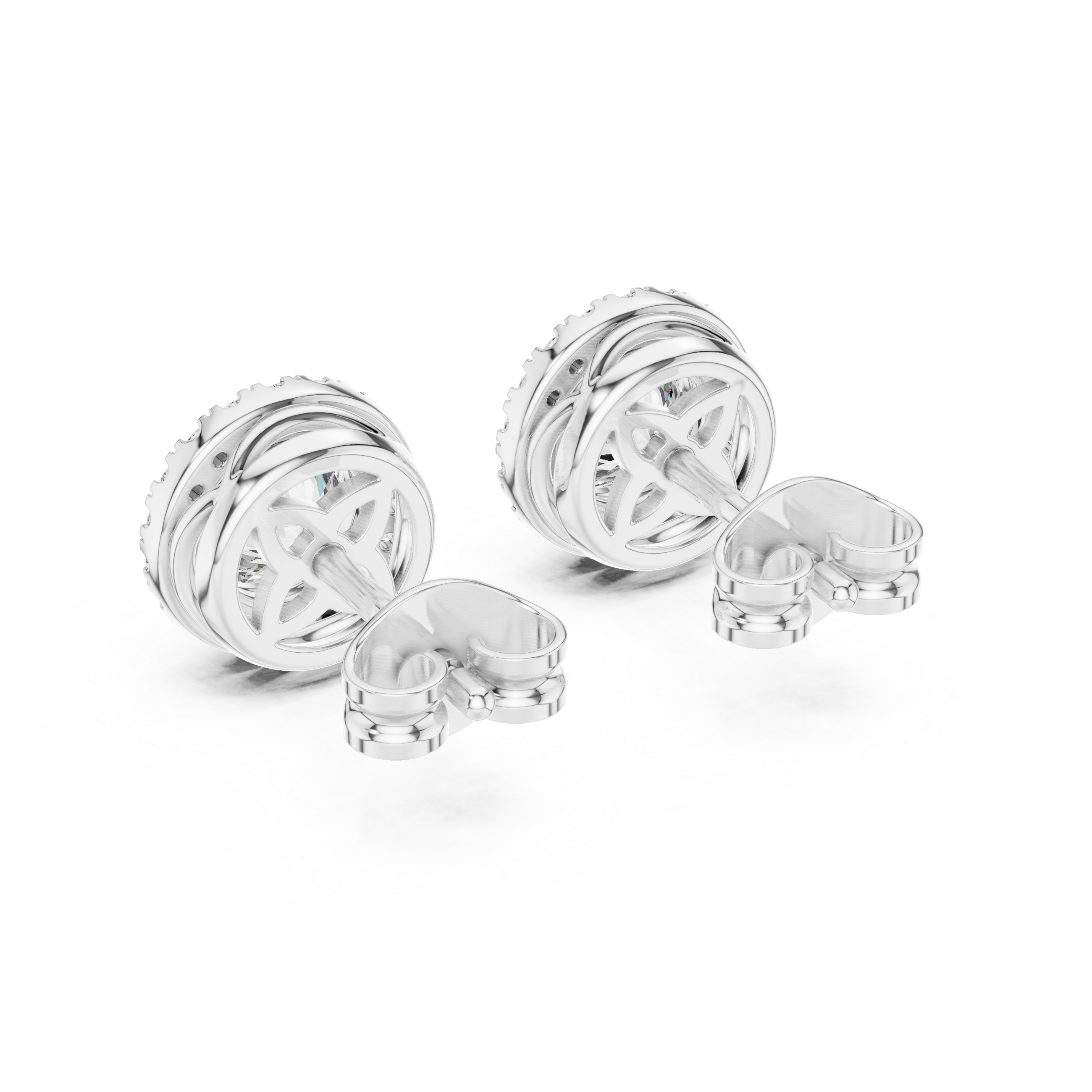 Round Bezel Halo Stud Earrings – Classic Diamond Circle Design