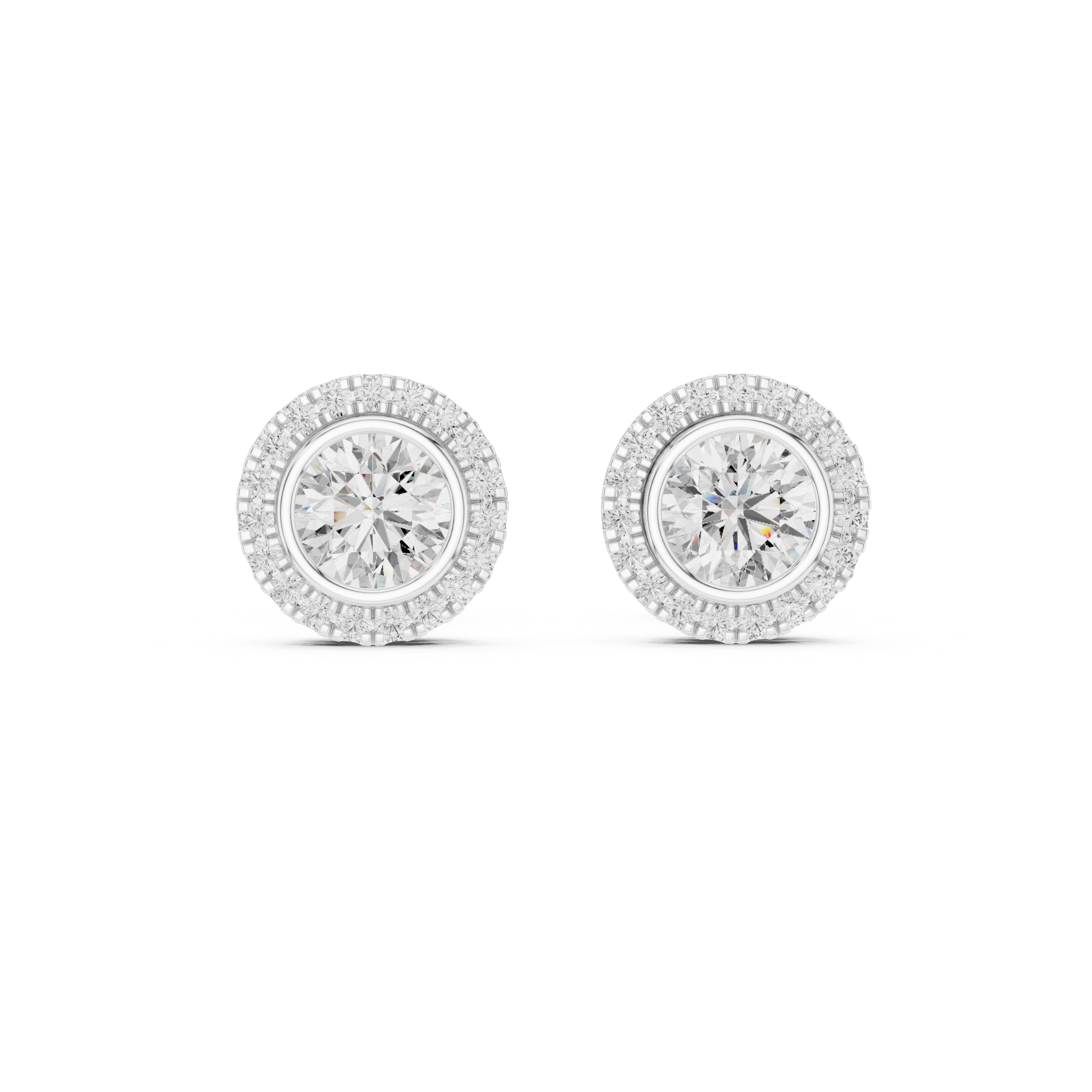 Round Bezel Halo Stud Earrings – Classic Diamond Circle Design