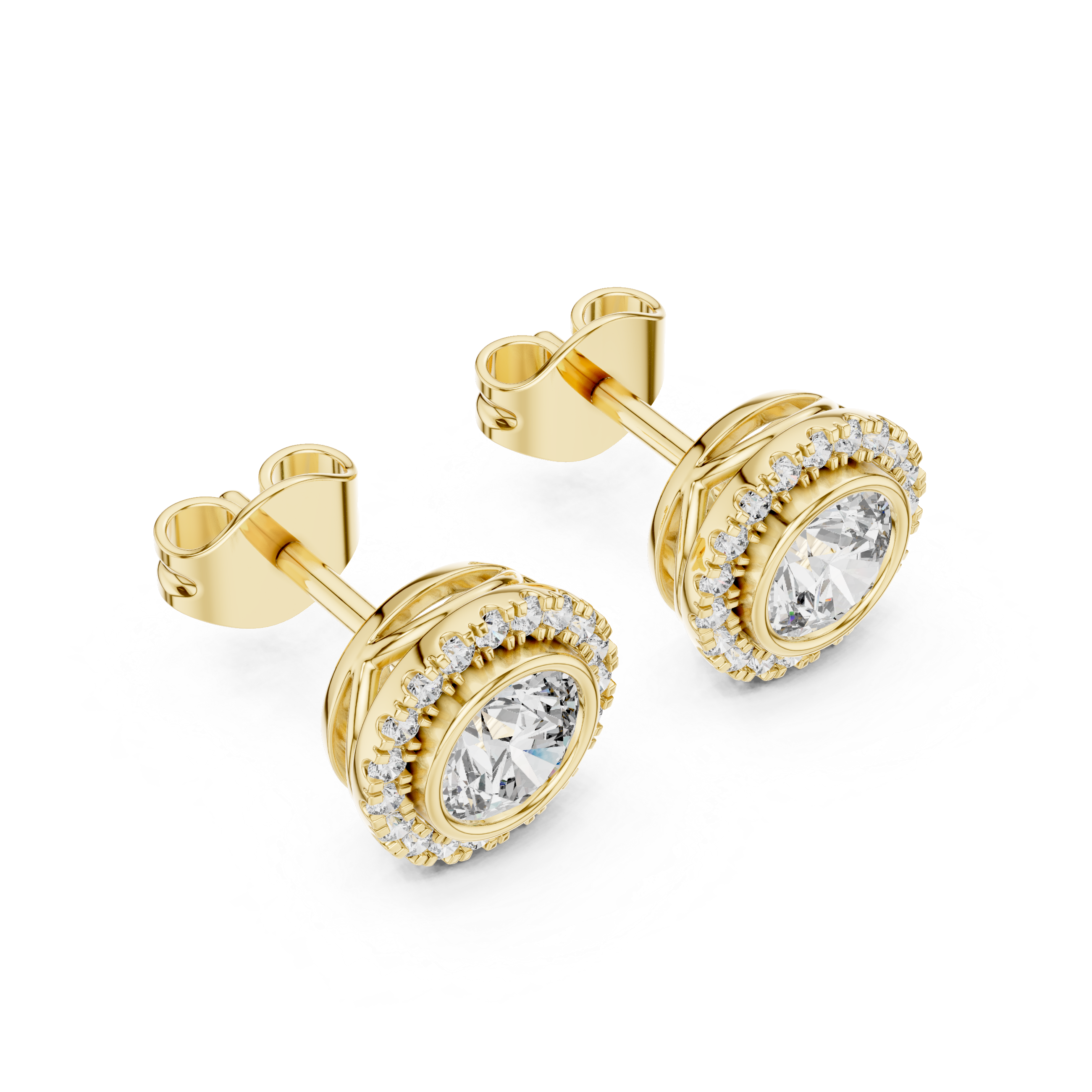 Round Bezel Halo Stud Earrings – Classic Diamond Circle Design
