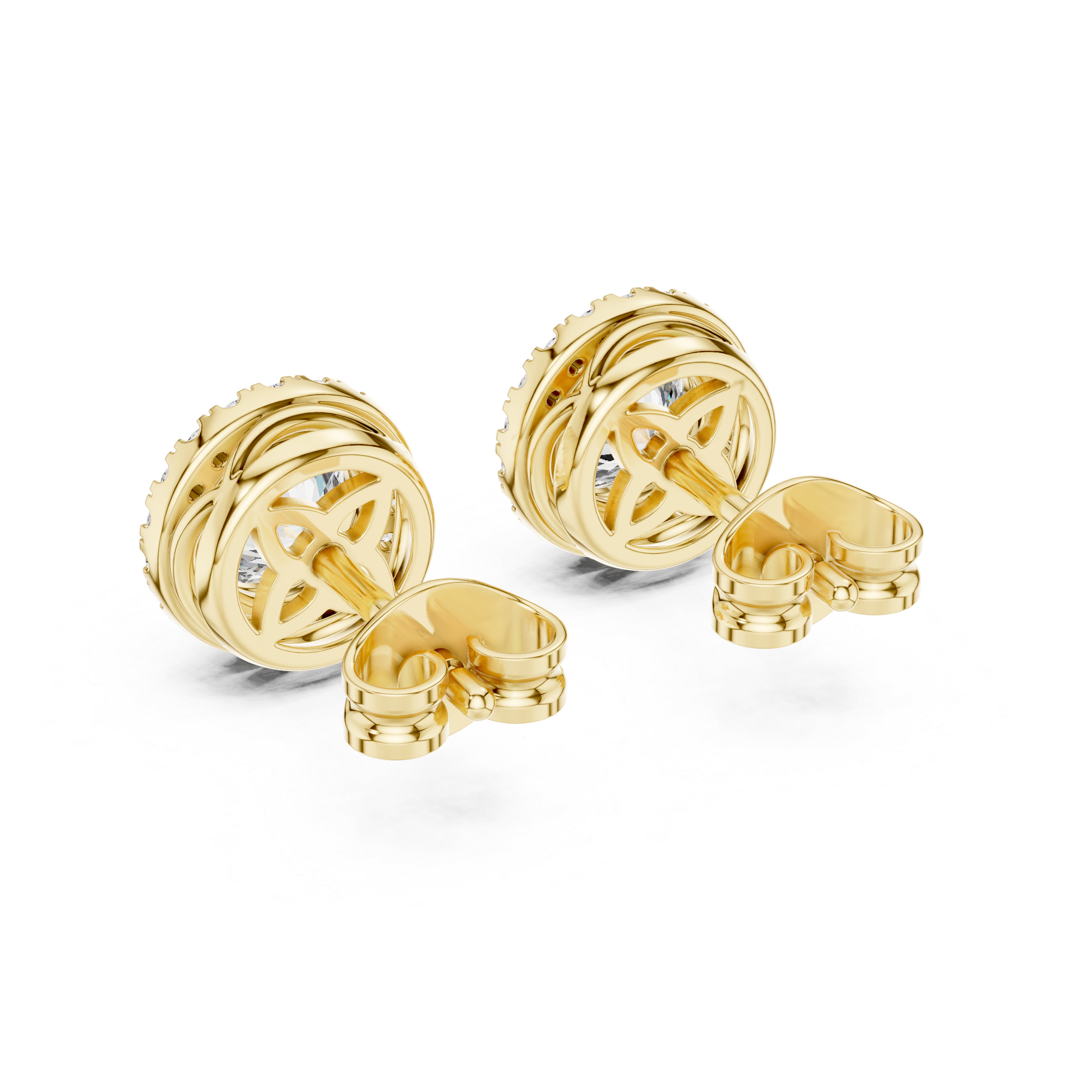 Round Bezel Halo Stud Earrings – Classic Diamond Circle Design