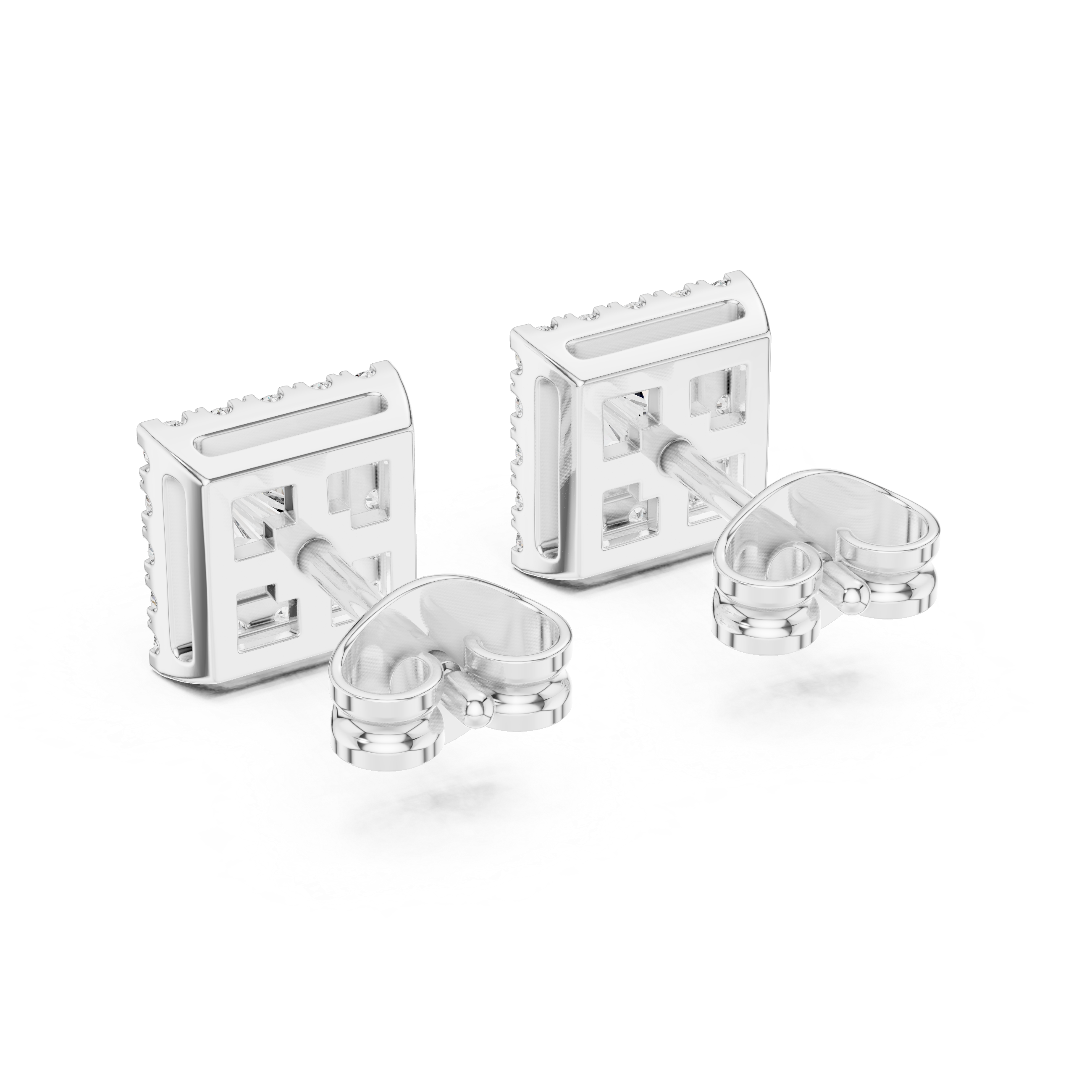 Princess Cut Halo Stud Earrings – Square Diamond Frame Design