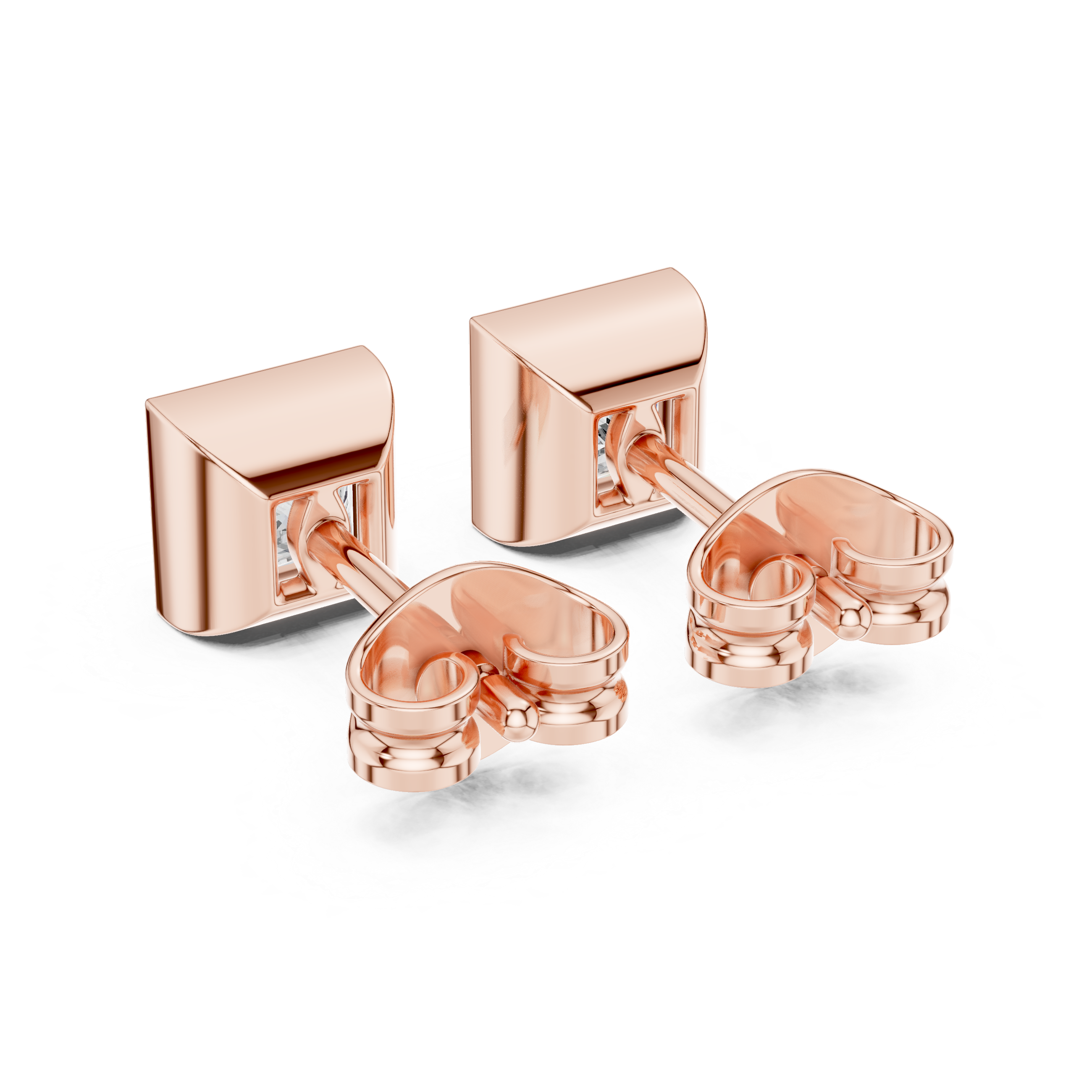 Princess Cut Bezel Set Stud Earrings – Minimal Square Diamond Design