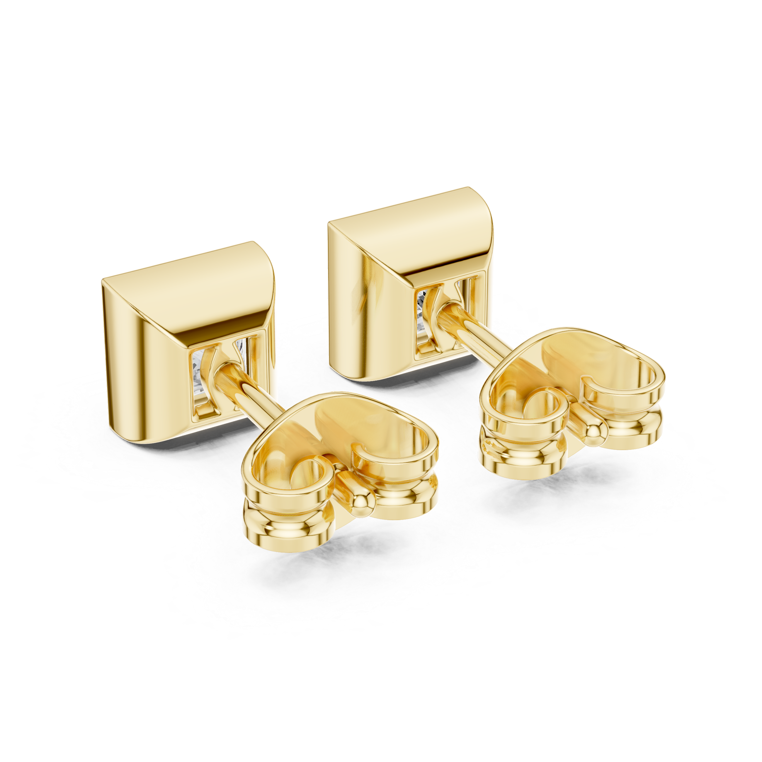 Princess Cut Bezel Set Stud Earrings – Minimal Square Diamond Design