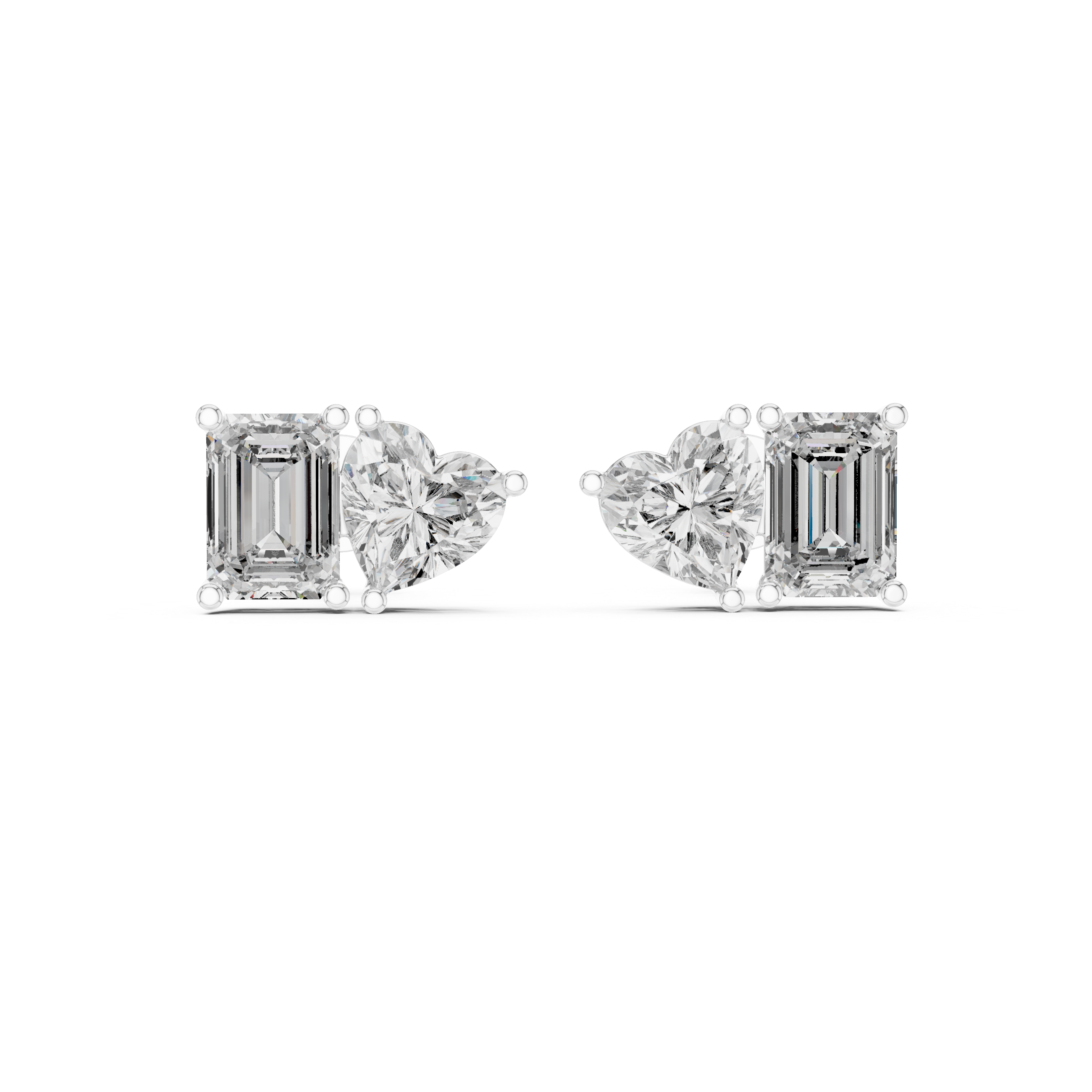 Emerald & Heart Cut Diamond Stud Earrings – Modern Two-Stone Design