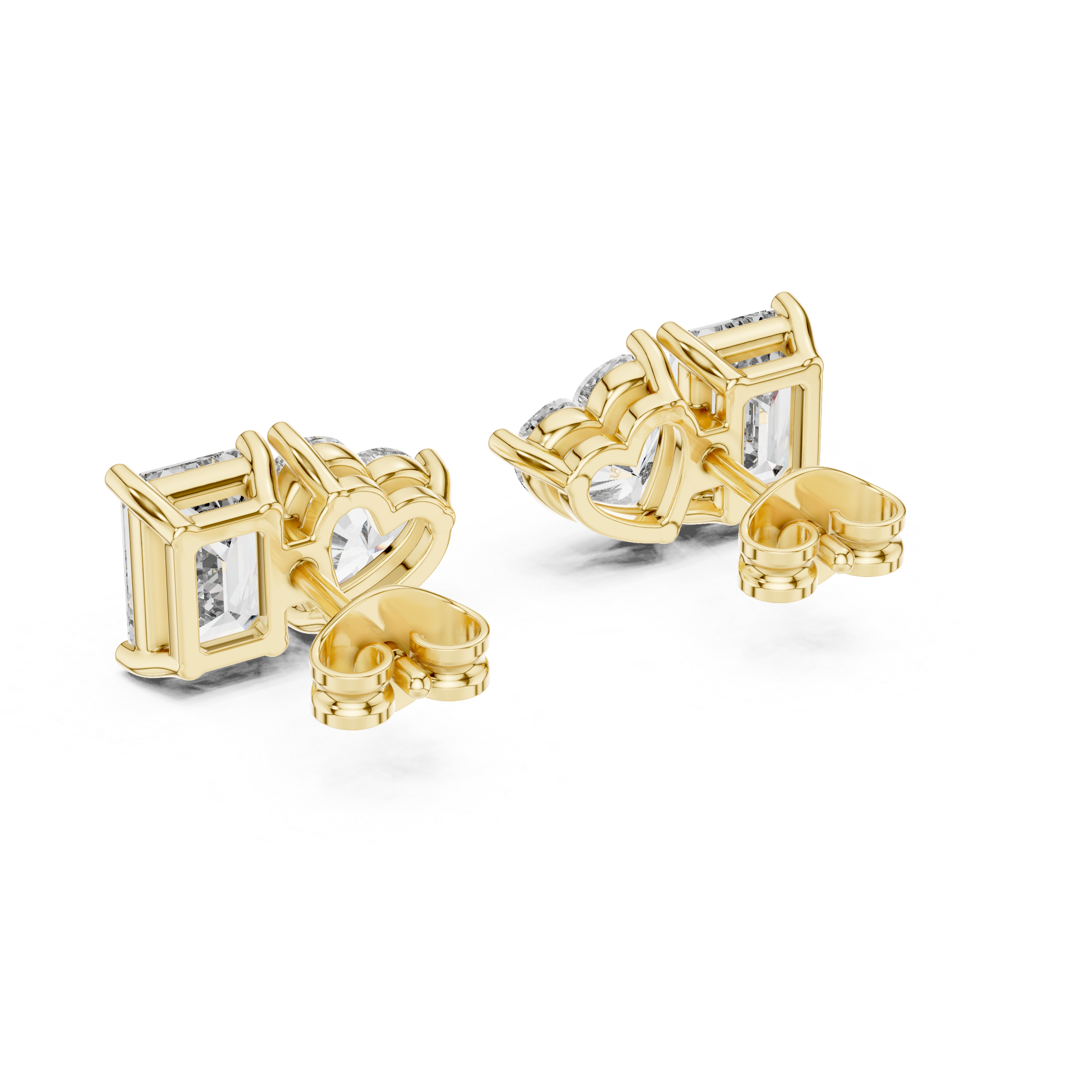 Emerald & Heart Cut Diamond Stud Earrings – Modern Two-Stone Design