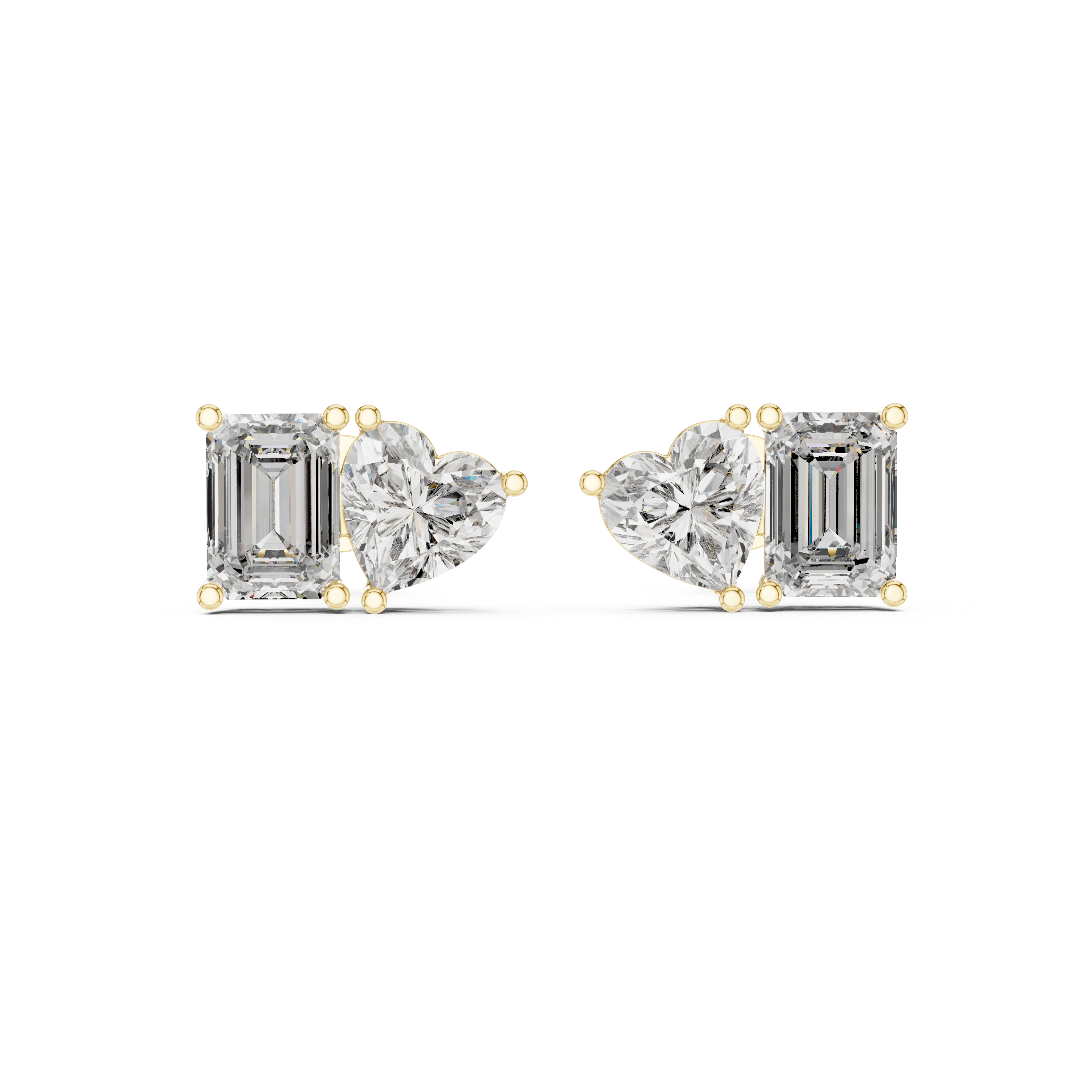 Emerald & Heart Cut Diamond Stud Earrings – Modern Two-Stone Design