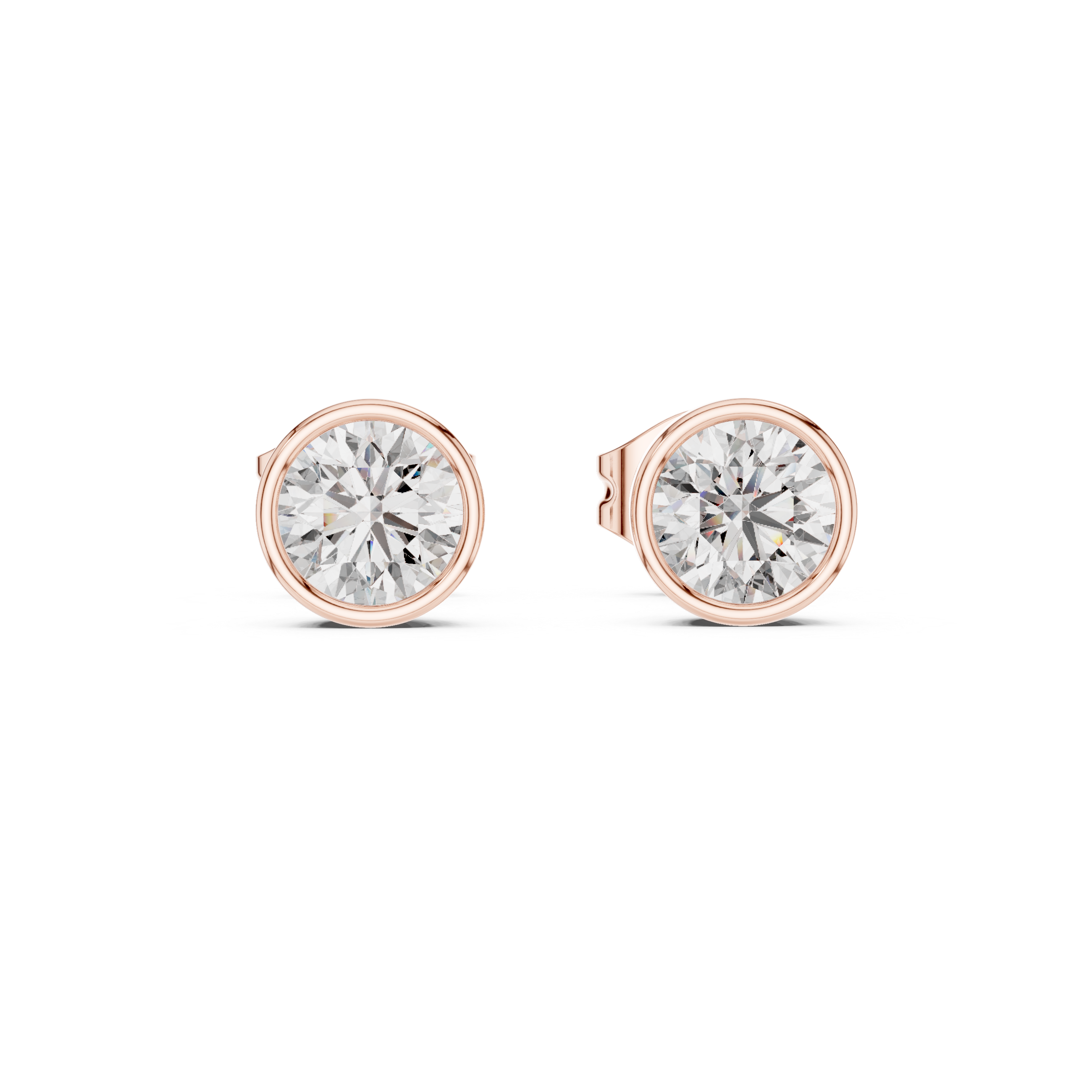 Round Cut Bezel Set Diamond Stud Earrings – Minimal Classic Design