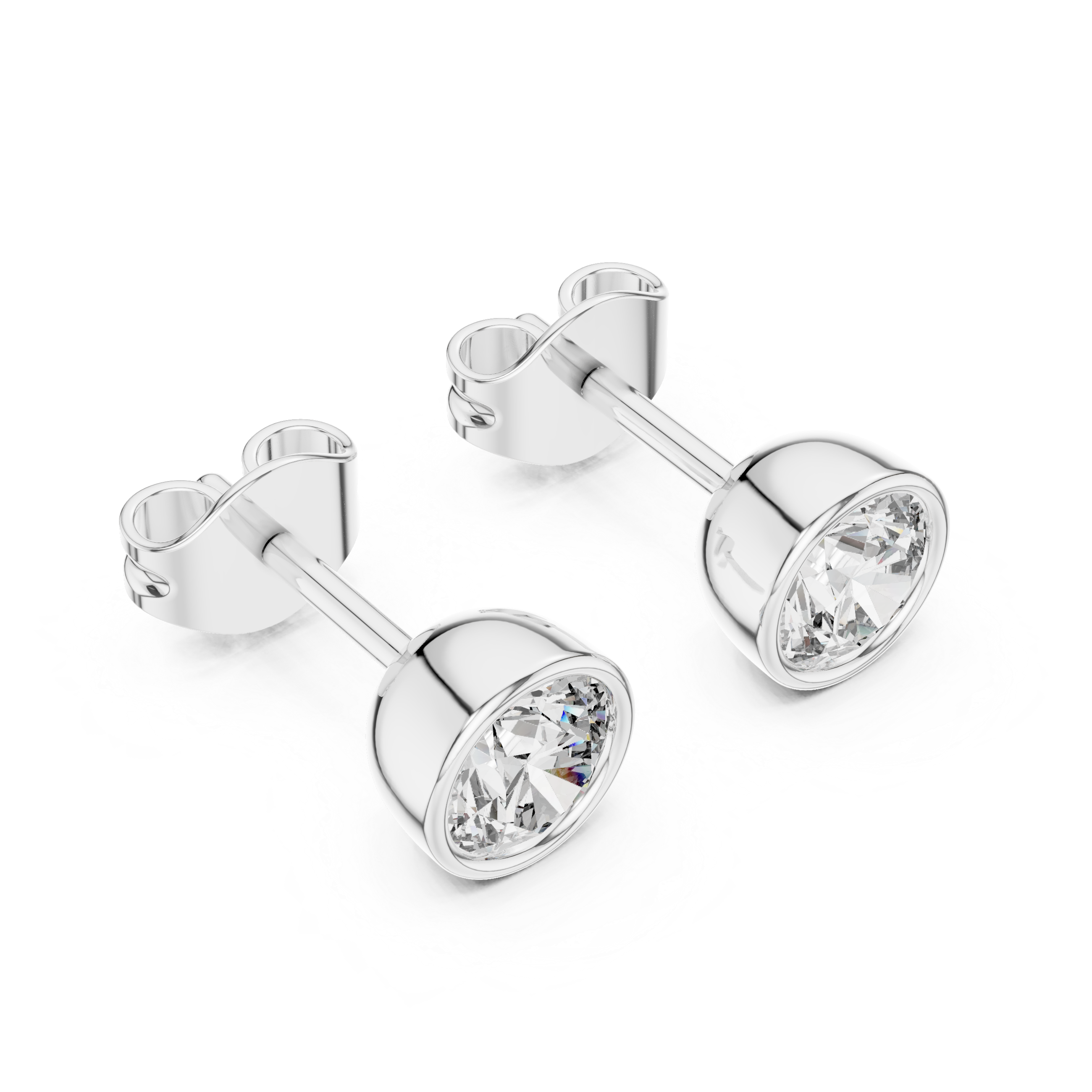 Round Cut Bezel Set Diamond Stud Earrings – Minimal Classic Design