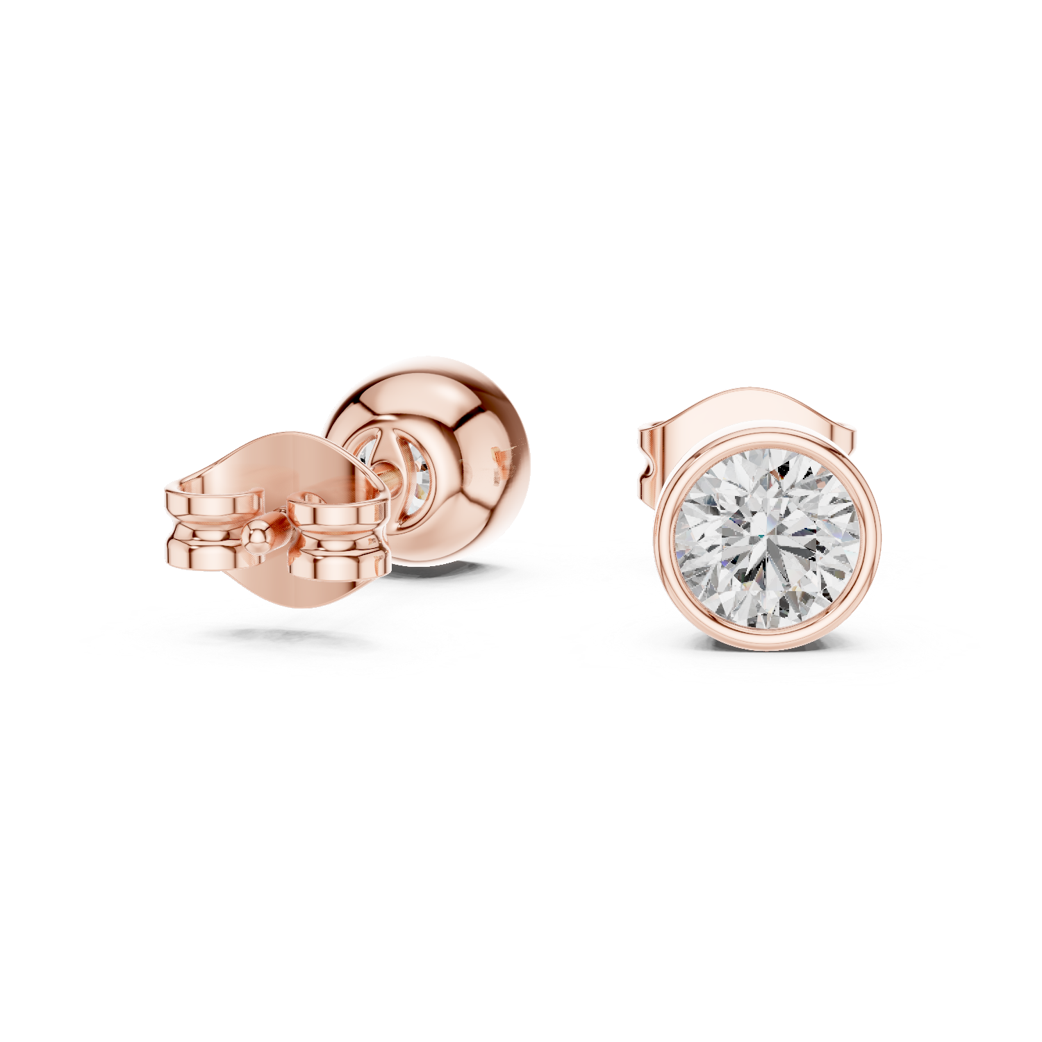 Round Cut Bezel Set Diamond Stud Earrings – Minimal Classic Design