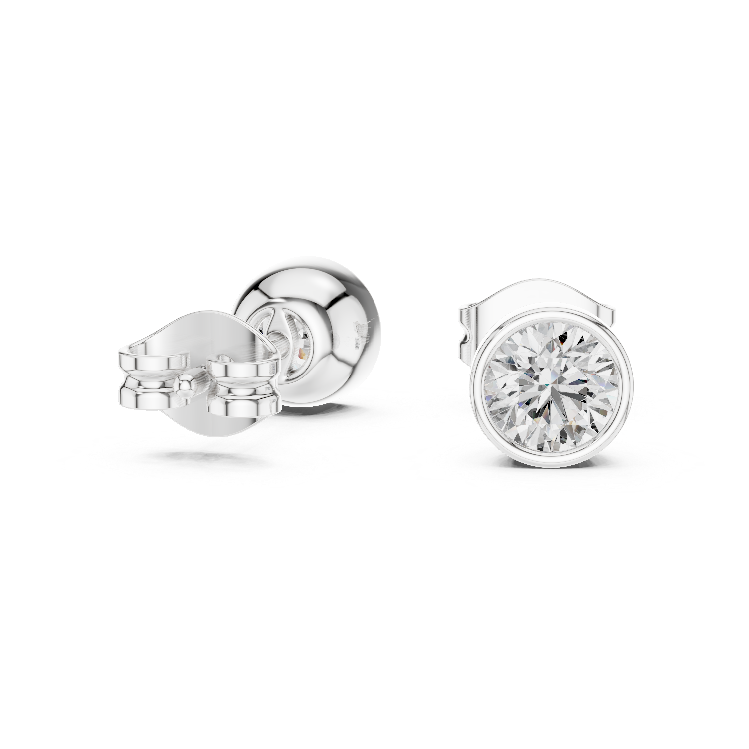 Round Cut Bezel Set Diamond Stud Earrings – Minimal Classic Design