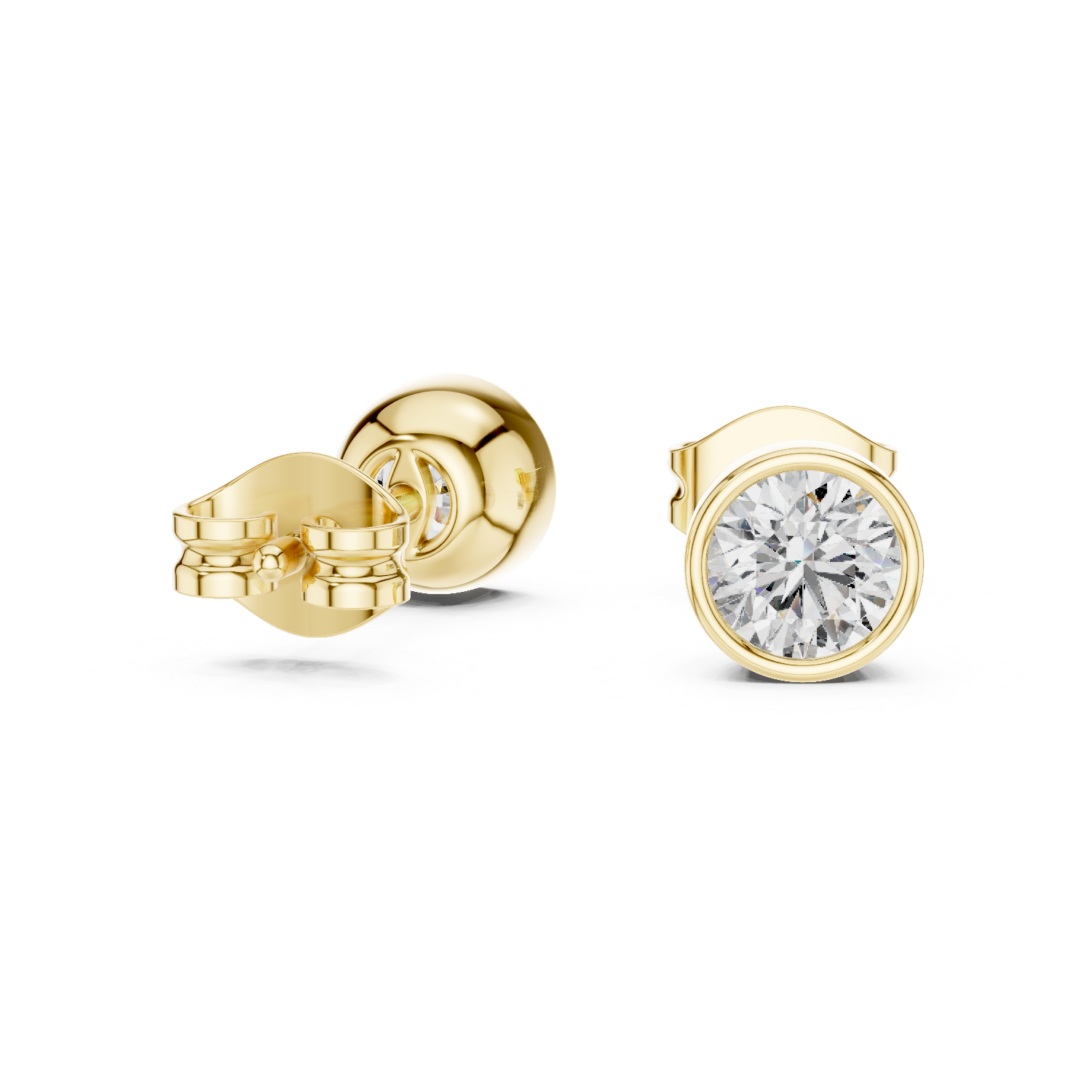 Round Cut Bezel Set Diamond Stud Earrings – Minimal Classic Design