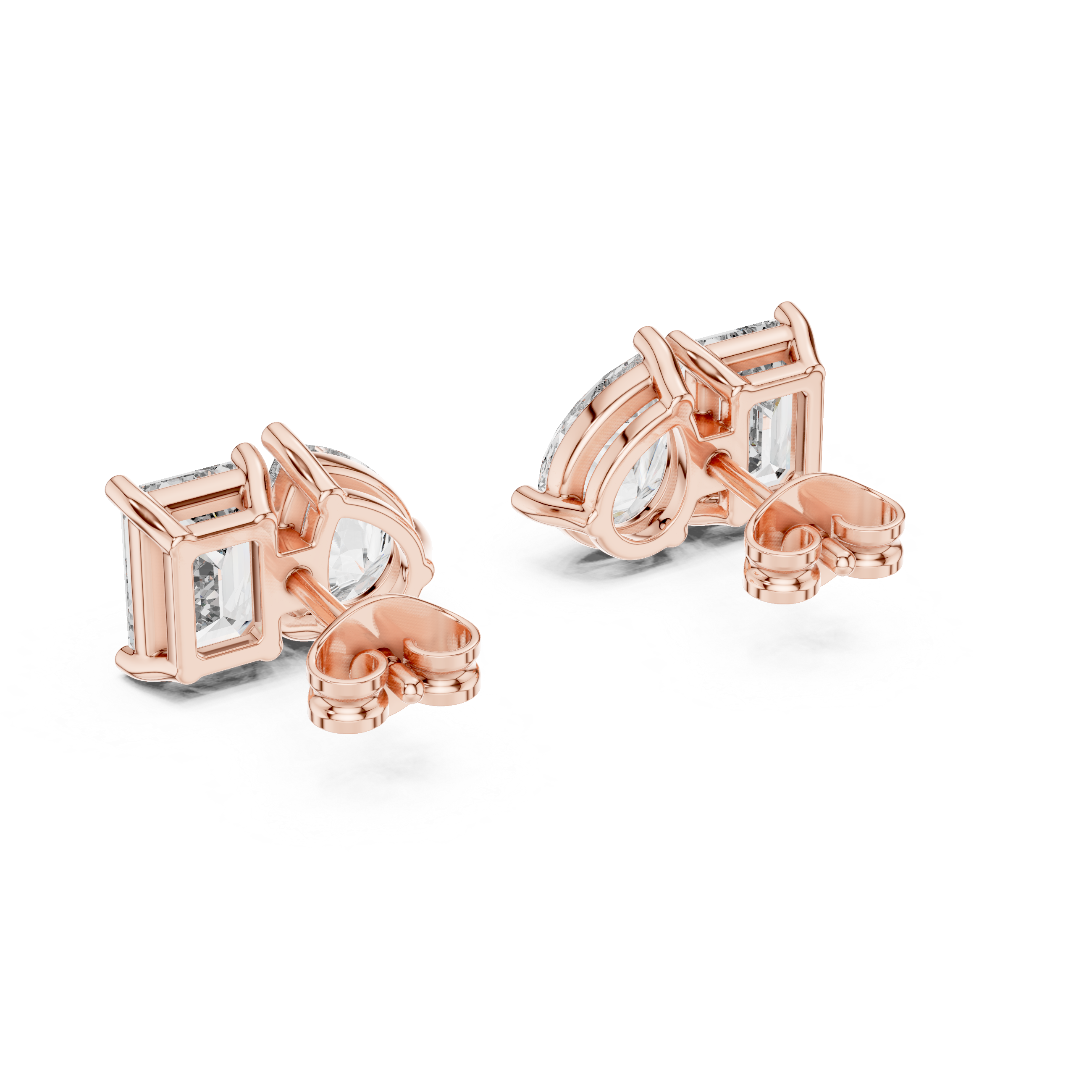 Emerald & Pear Cut Diamond Stud Earrings – Modern Dual Shape Design