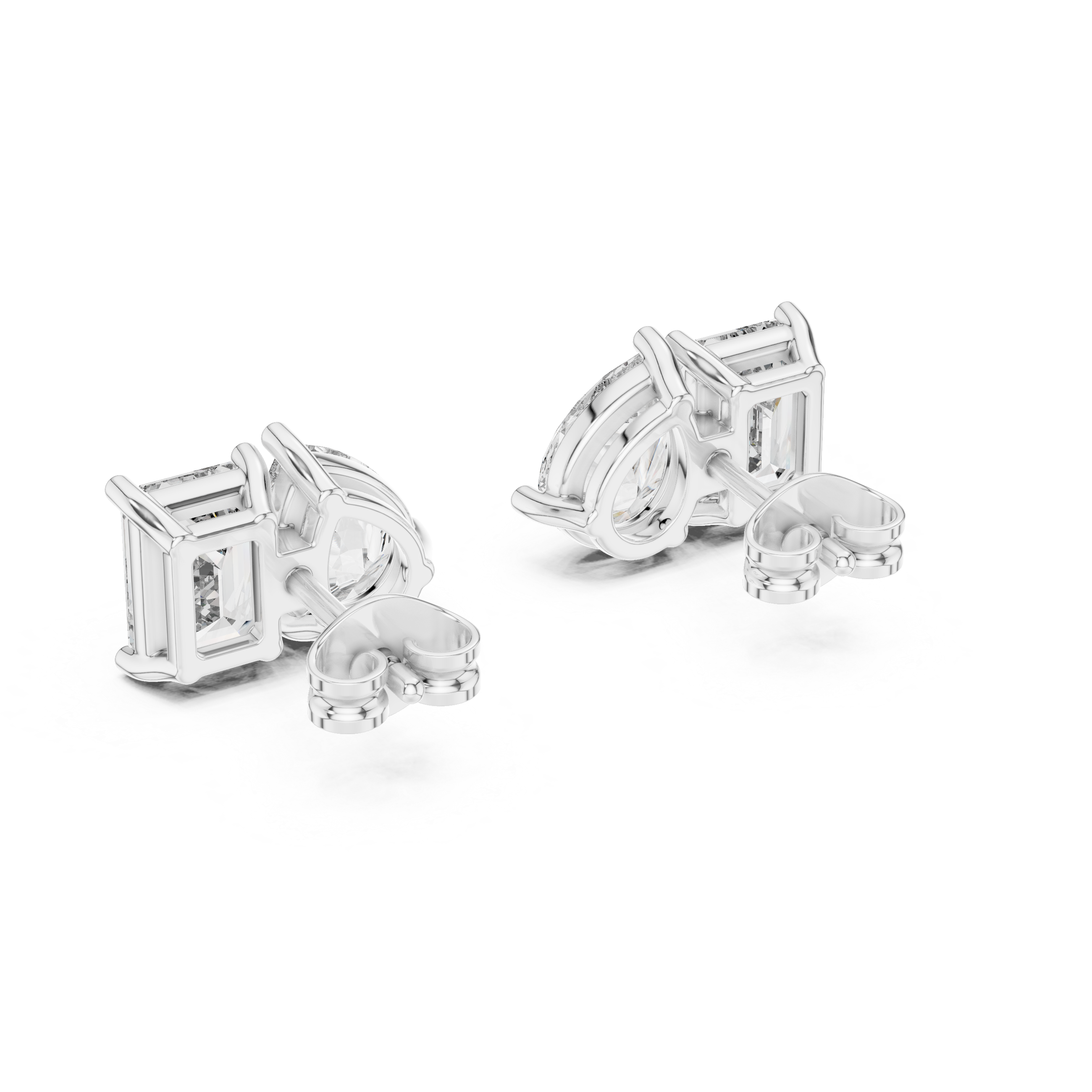 Emerald & Pear Cut Diamond Stud Earrings – Modern Dual Shape Design