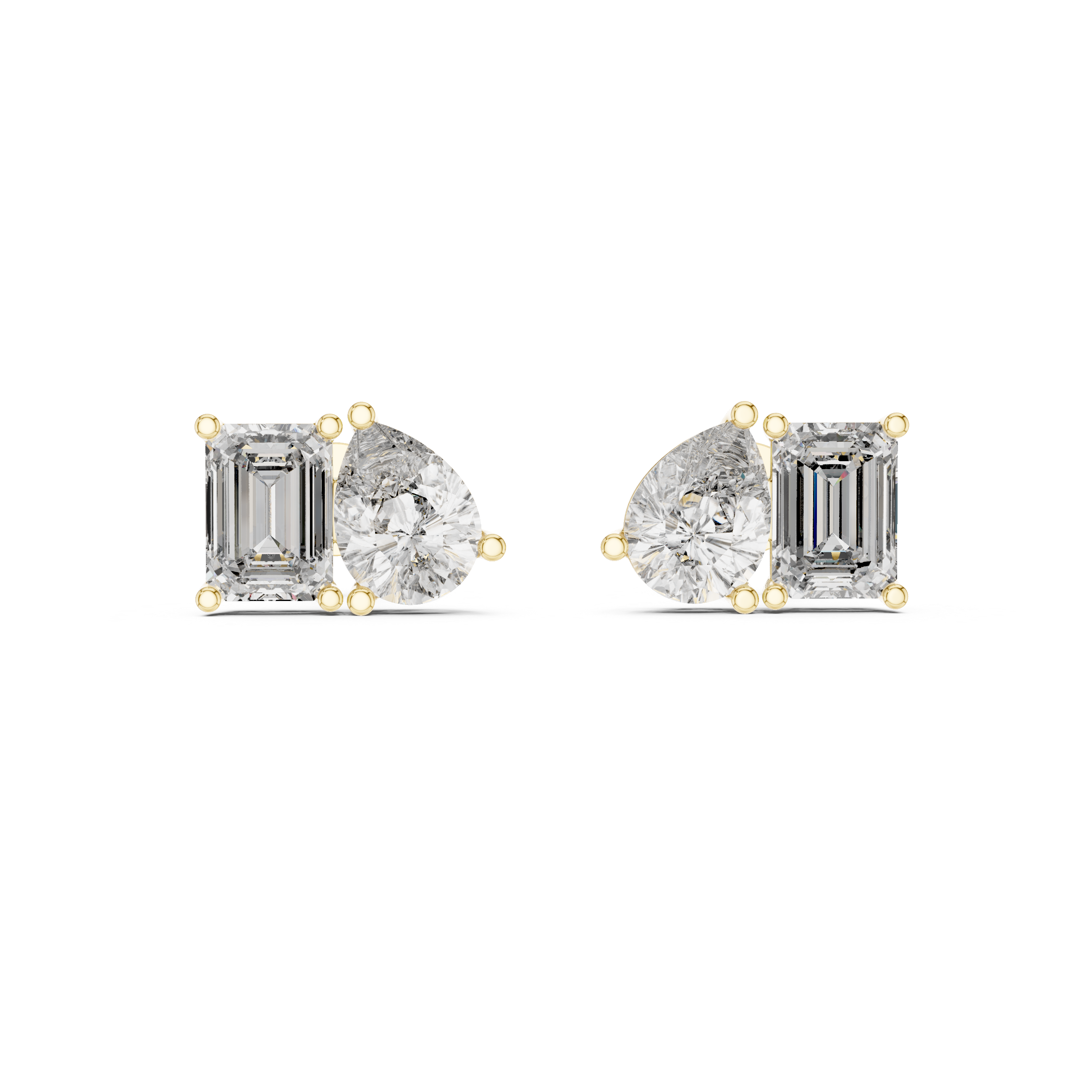 Emerald & Pear Cut Diamond Stud Earrings – Modern Dual Shape Design