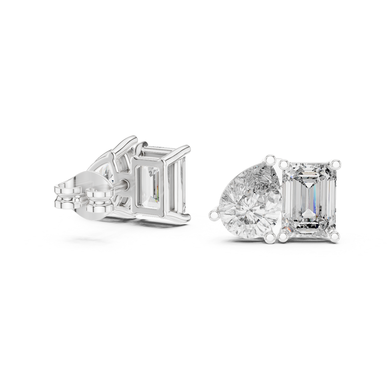 Emerald & Pear Cut Diamond Stud Earrings – Modern Dual Shape Design