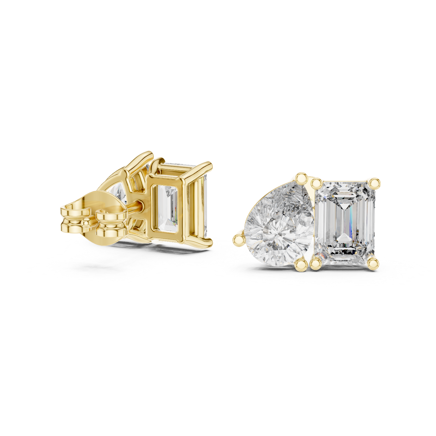 Emerald & Pear Cut Diamond Stud Earrings – Modern Dual Shape Design