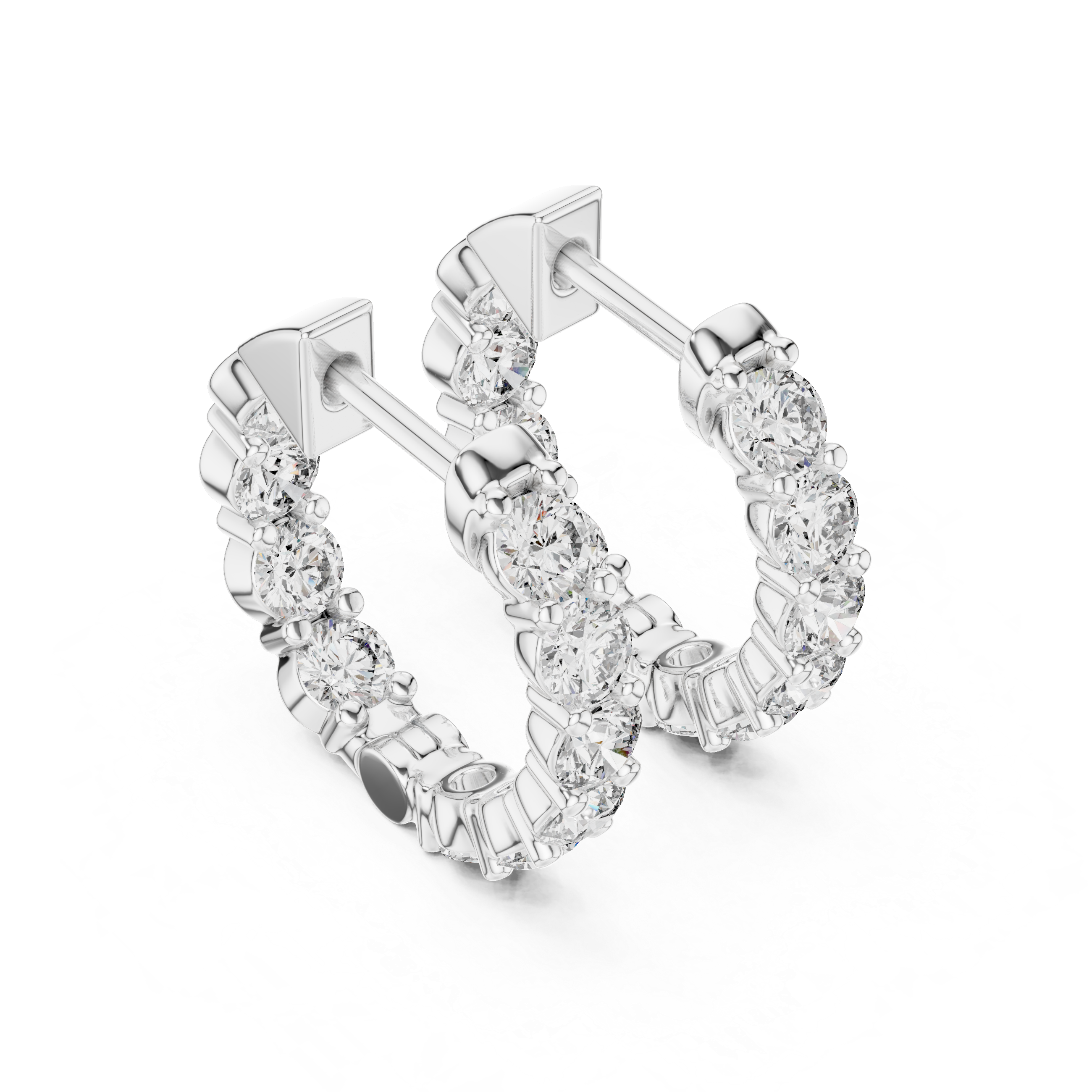 Diamond Hoop Earrings – Bold Round Cut Row Design