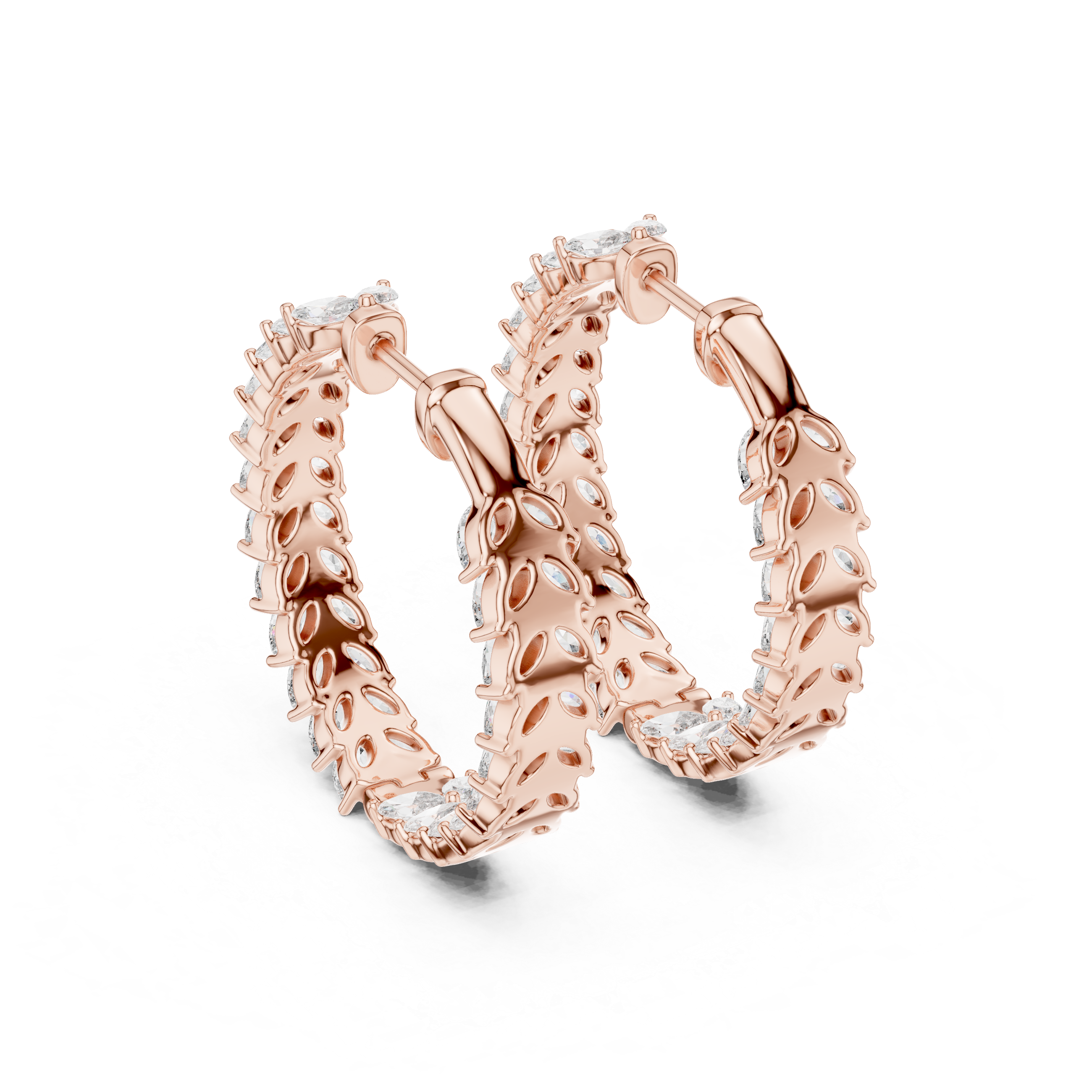 Marquise Cut Diamond Hoop Earrings – Leaf Pattern