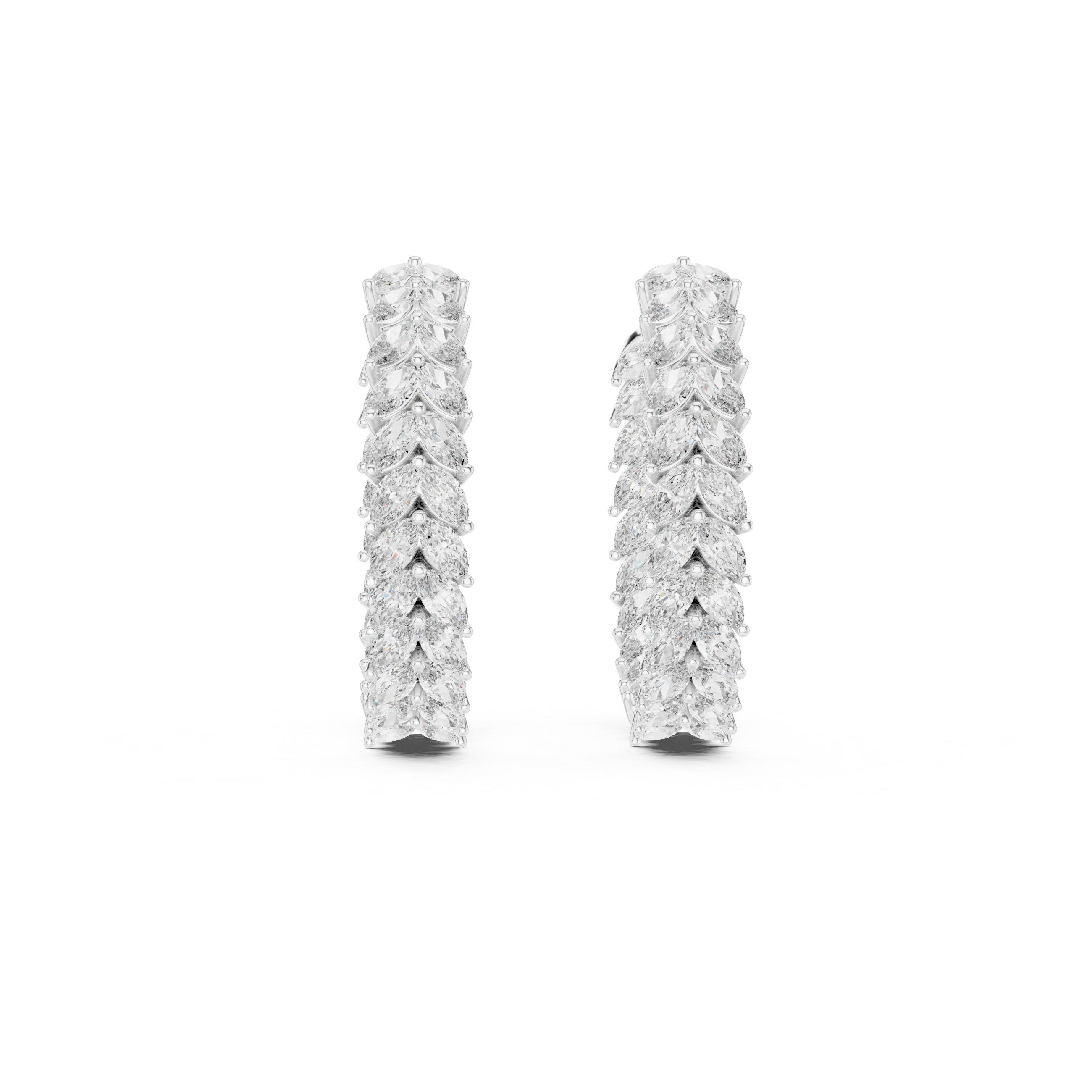 Marquise Cut Diamond Hoop Earrings – Leaf Pattern