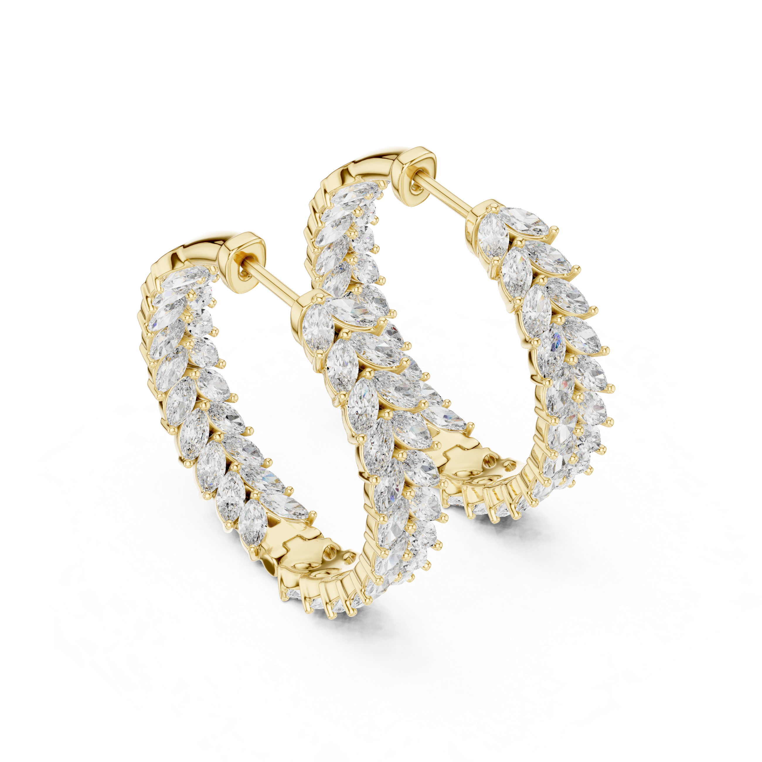 Marquise Cut Diamond Hoop Earrings – Leaf Pattern