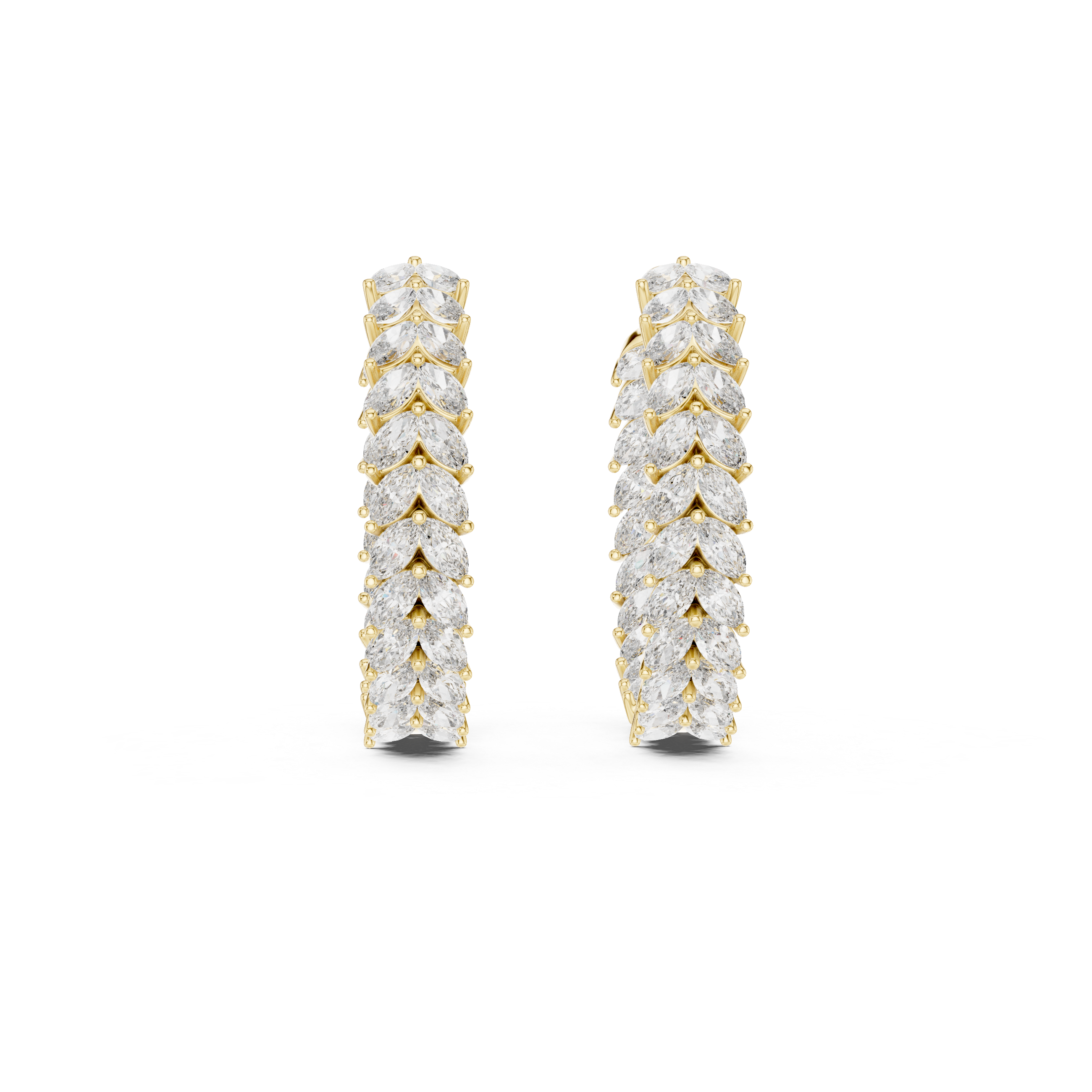 Marquise Cut Diamond Hoop Earrings – Leaf Pattern