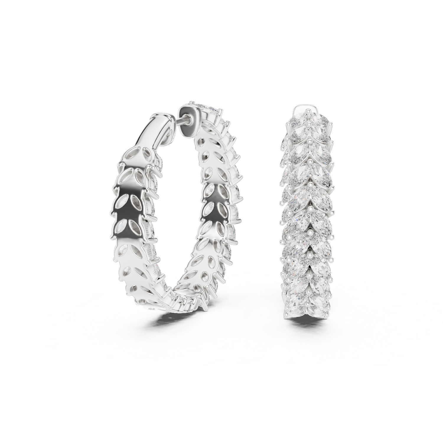 Marquise Cut Diamond Hoop Earrings – Leaf Pattern