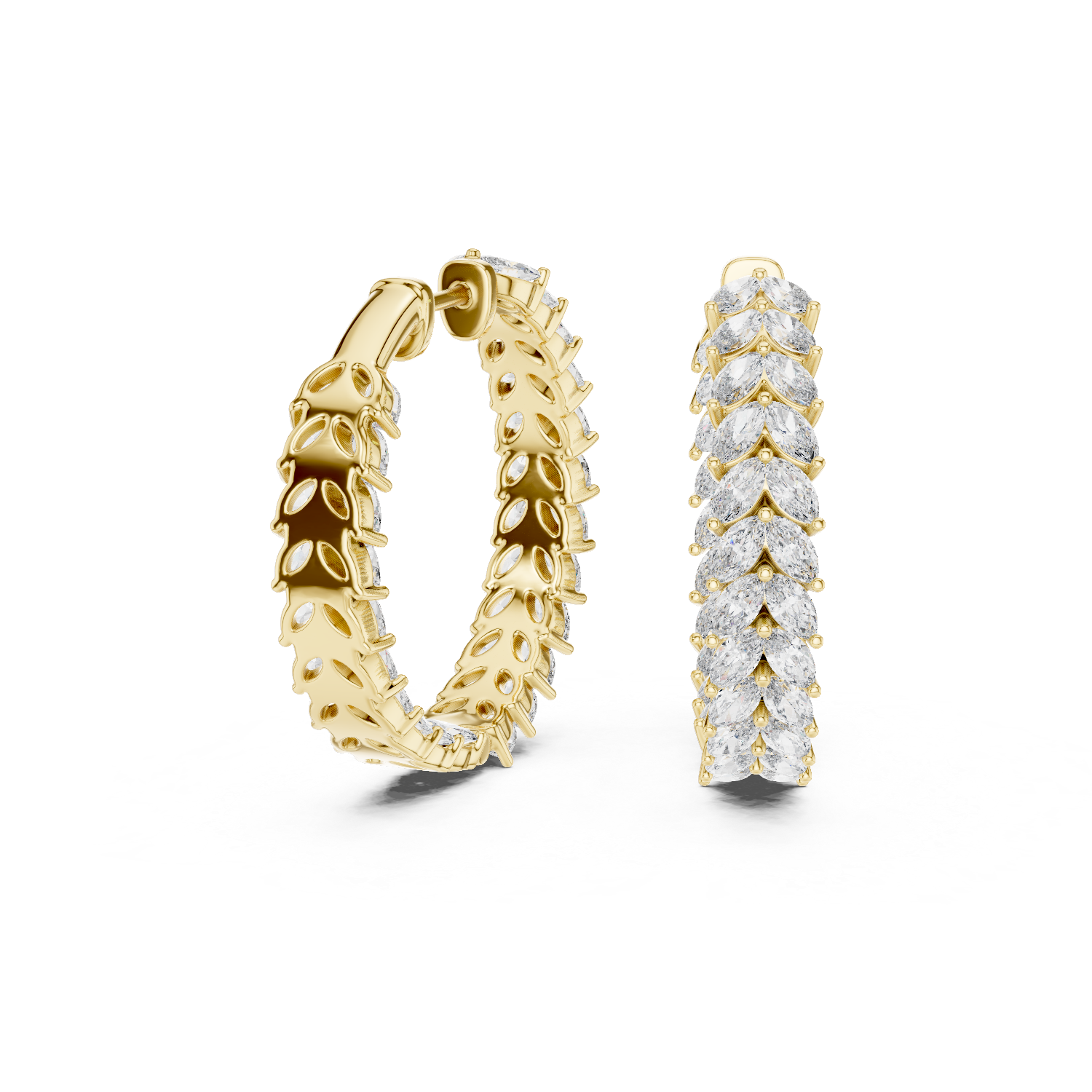 Marquise Cut Diamond Hoop Earrings – Leaf Pattern