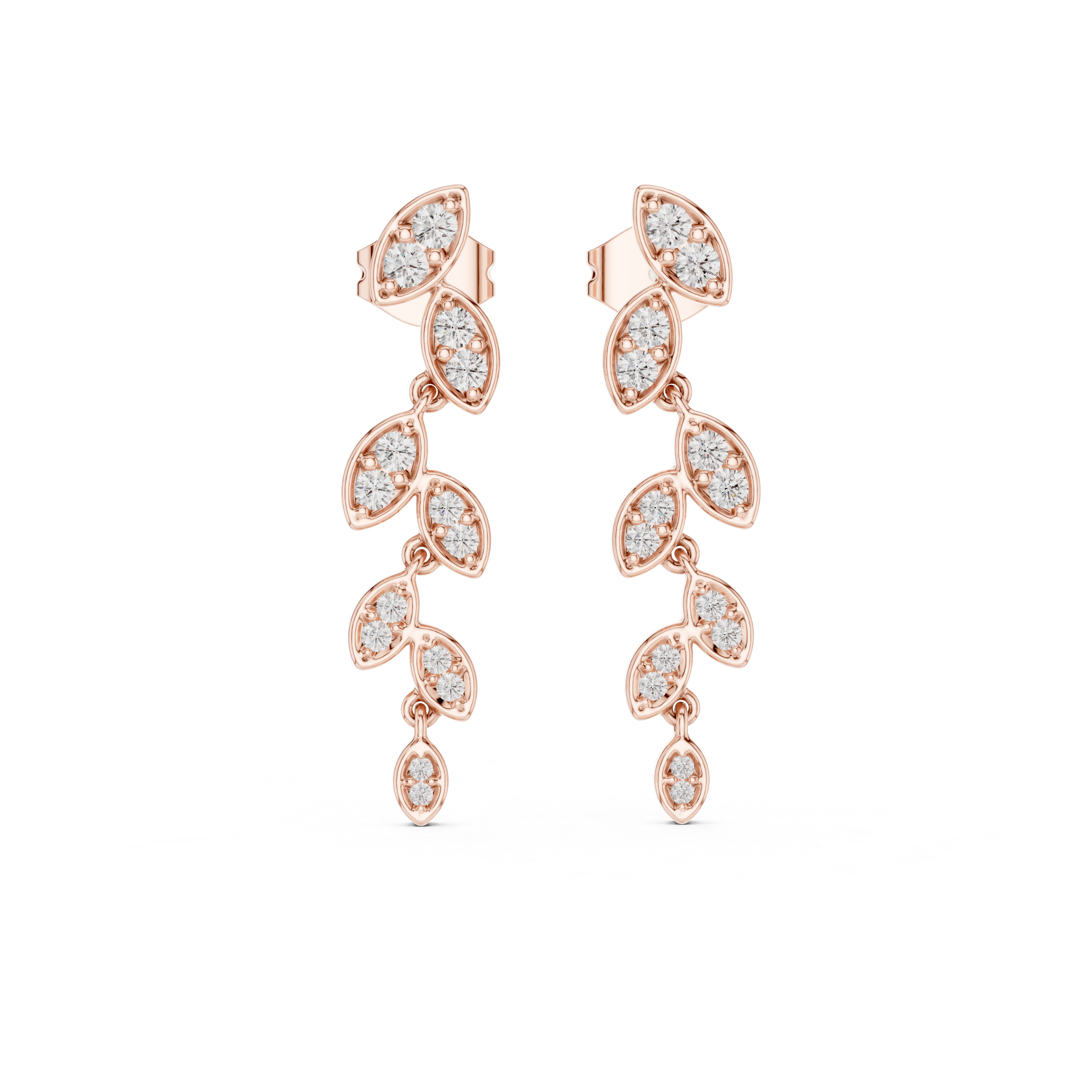 Leaf Motif Diamond Drop Earrings
