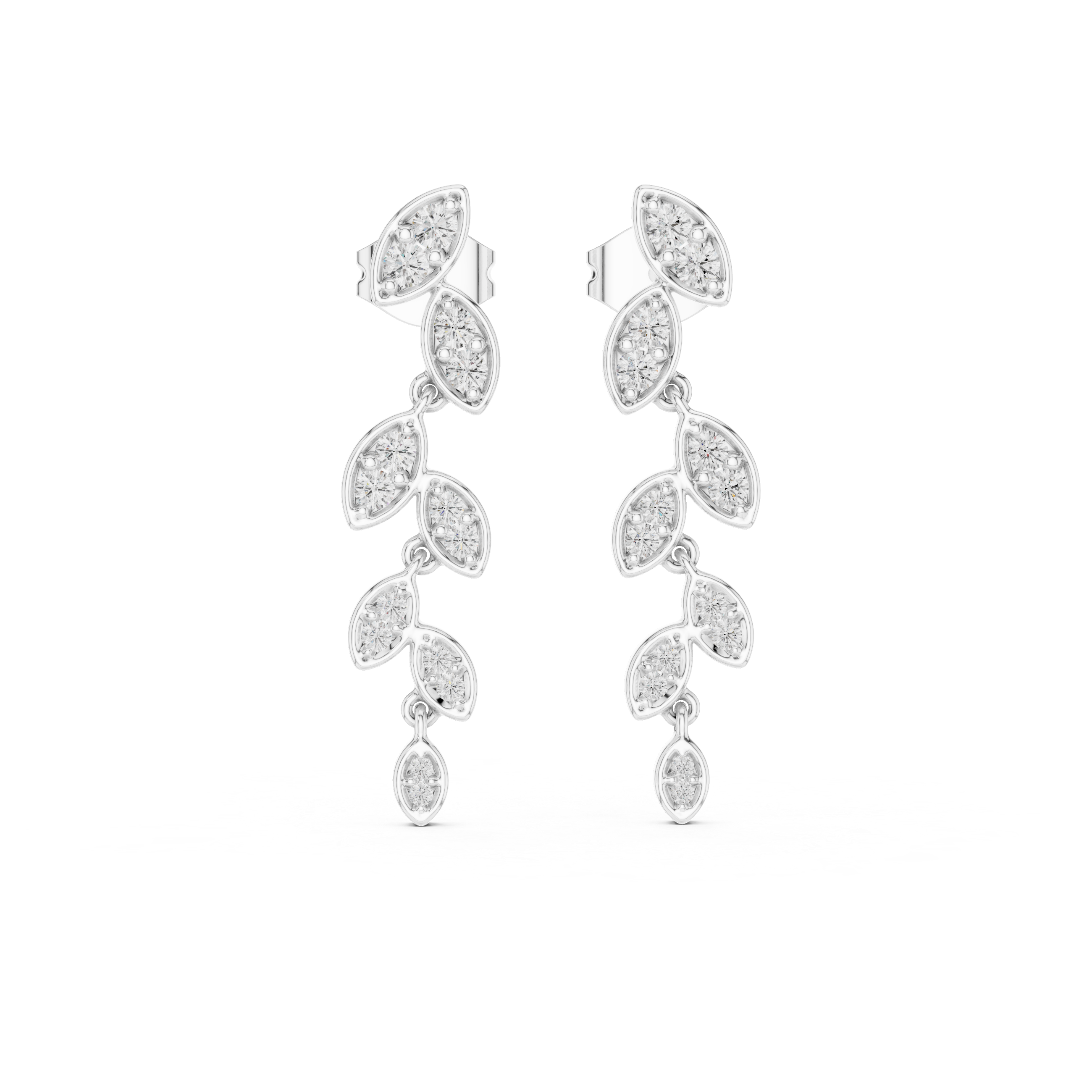Leaf Motif Diamond Drop Earrings