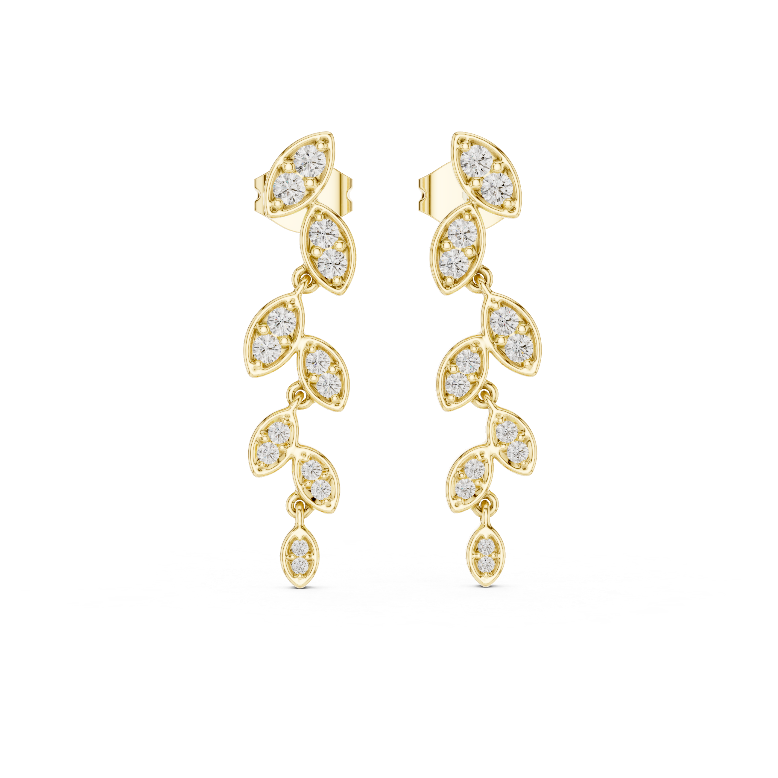 Leaf Motif Diamond Drop Earrings
