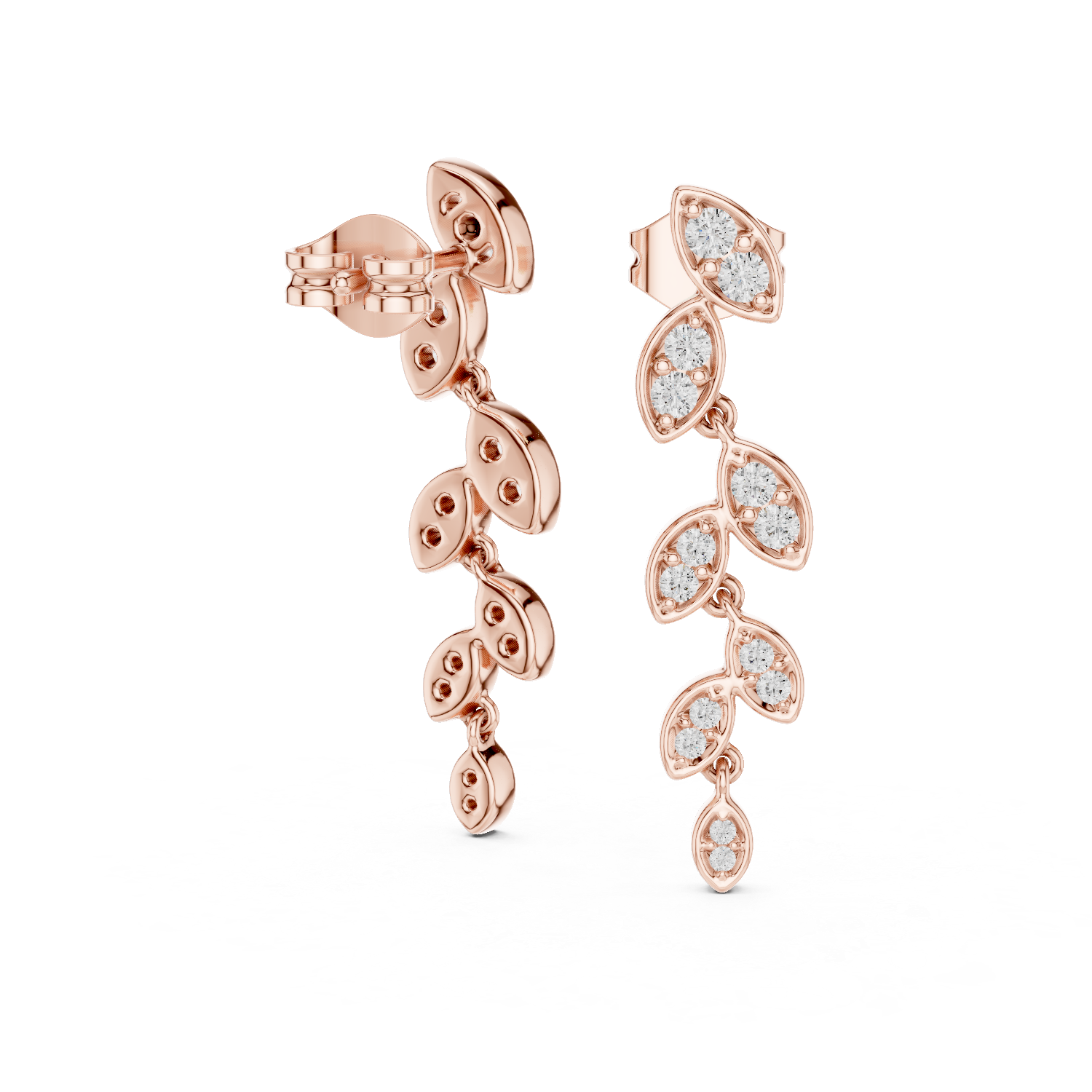 Leaf Motif Diamond Drop Earrings